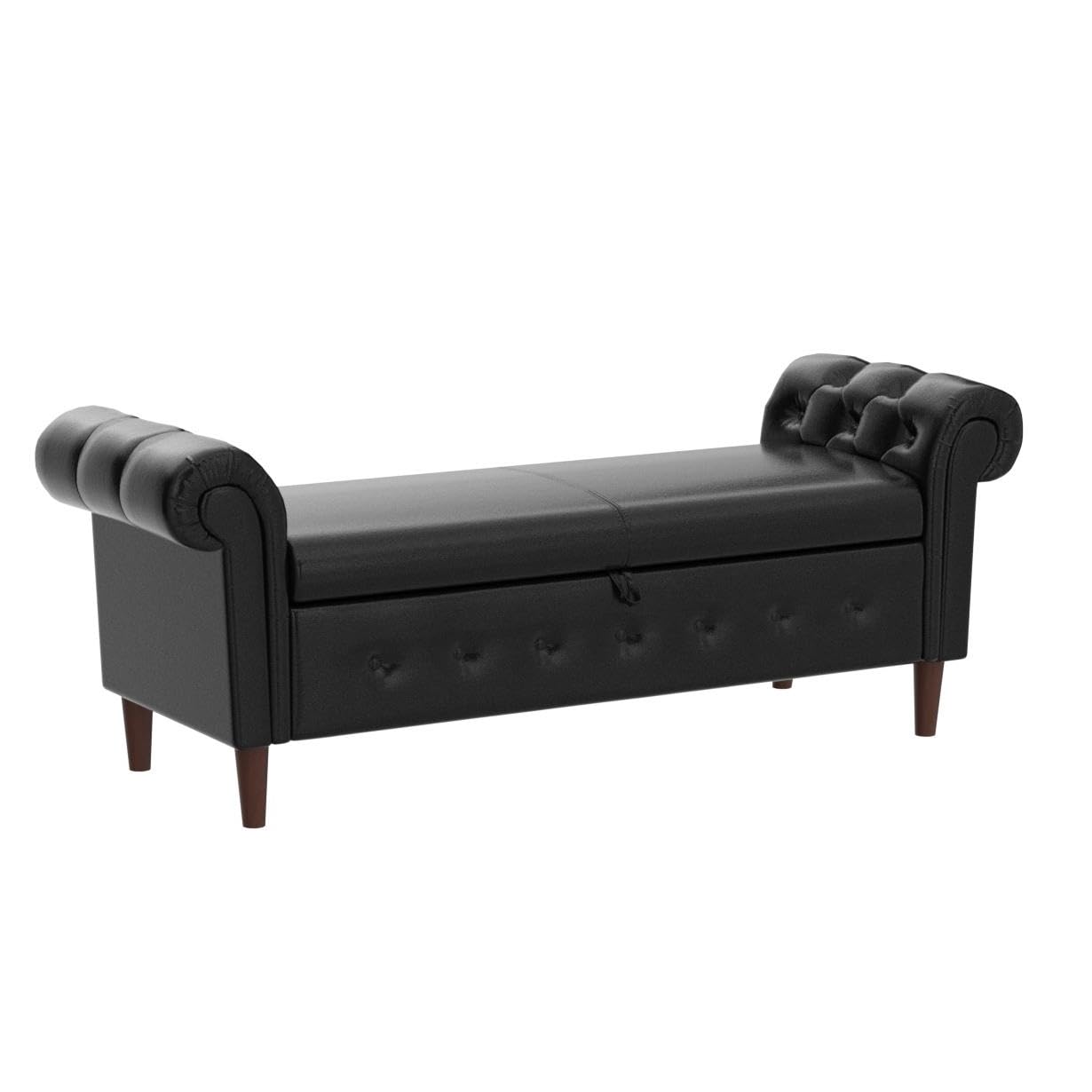 Aoowow Black PU Leather Storage Bench with Rolled Arms - Ottoman Seat for Bedroom, End of Bed, Window Sitting, Fireplace, Toy Storage | Durable & Stylish Home Decor