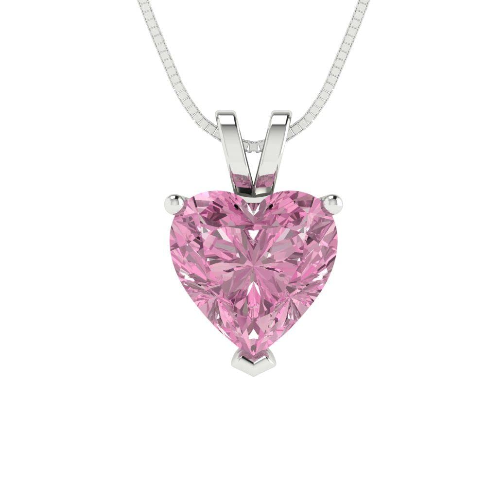 1.95ct Heart-Shaped Pink Simulated Diamond Solitaire Pendant Necklace - 18
