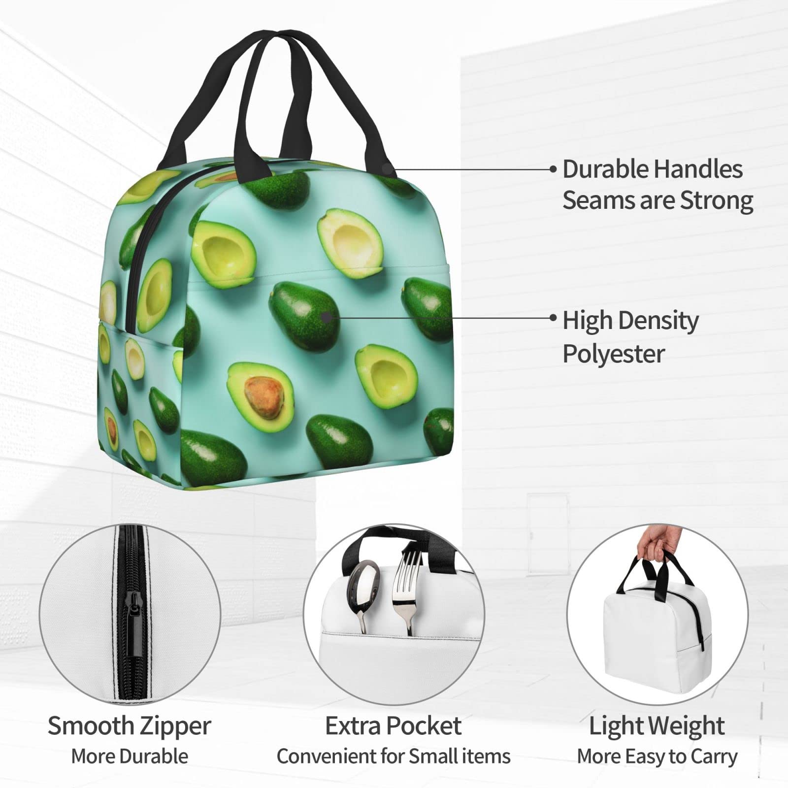 Insulated Avocado Lunch Box - Reusable Eco-Friendly Lunch Bag for Women & Men, Perfect for Office, Camping, Hiking, Picnic, Beach & Travel - Keep Food Fresh On The Go