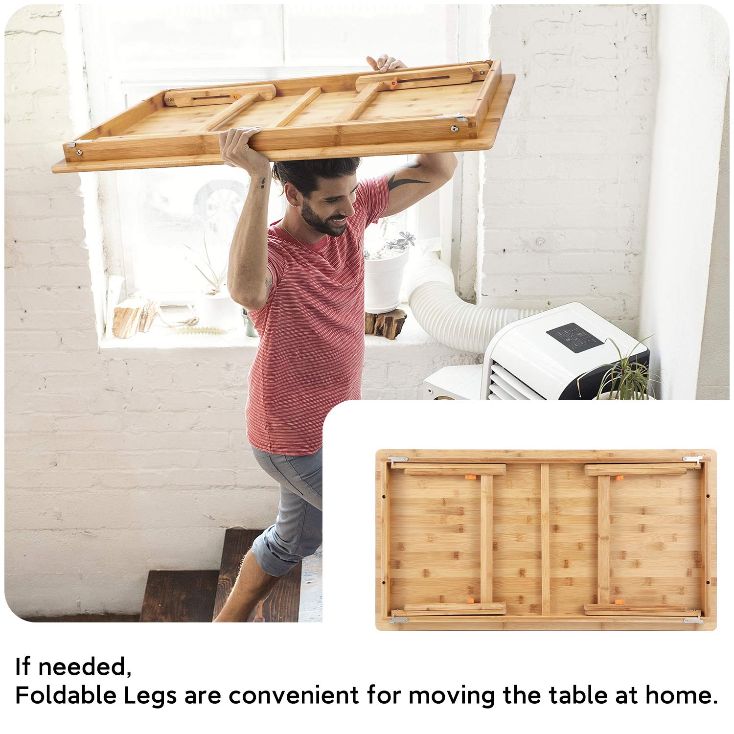 Newvante Large Adjustable Floor Desk - Foldable Legs, Low Coffee Table for Breakfast, Gaming & Writing (33.5x17.7in) - Perfect for Small Spaces, Dorm Rooms & Living Room Multi-Use