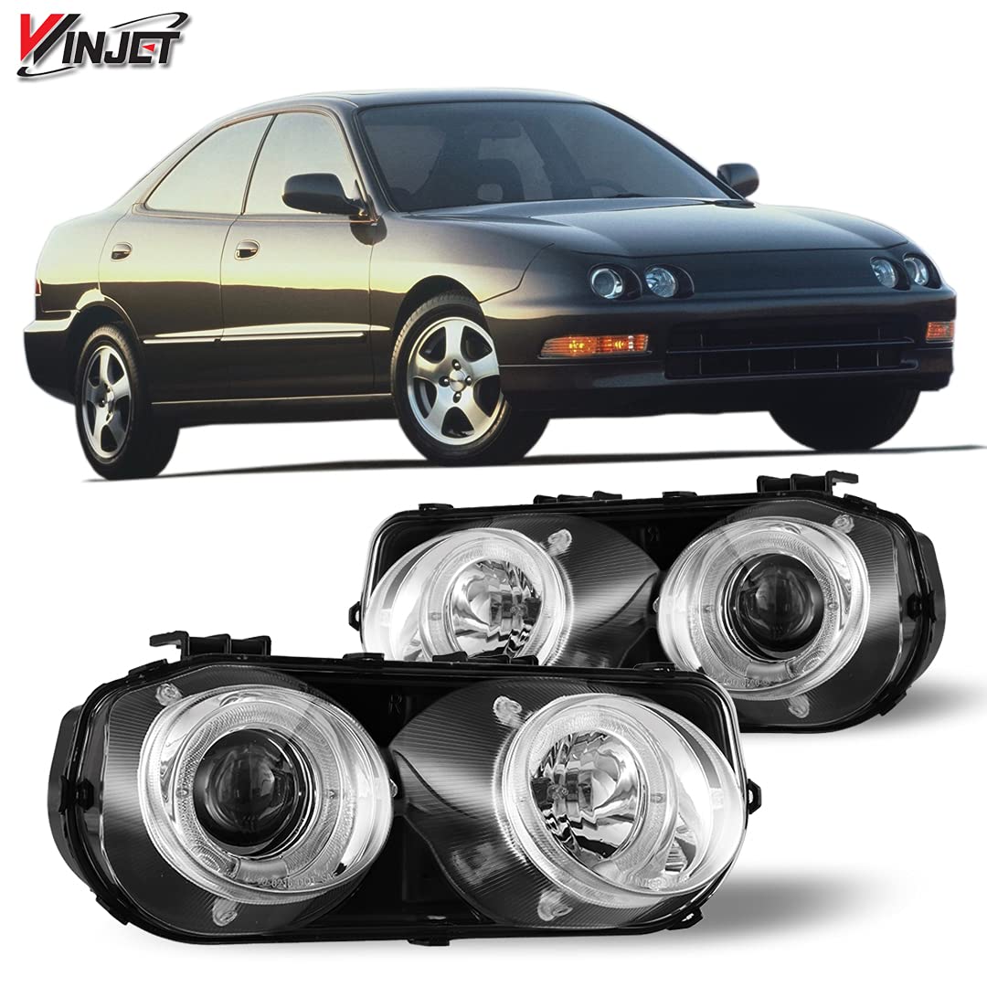Winjet LED DRL Halo Projector Headlights Compatible with 1994-1997 Acura Integra - Upgrade Your Car Lighting for Night Driving & Enhanced Style