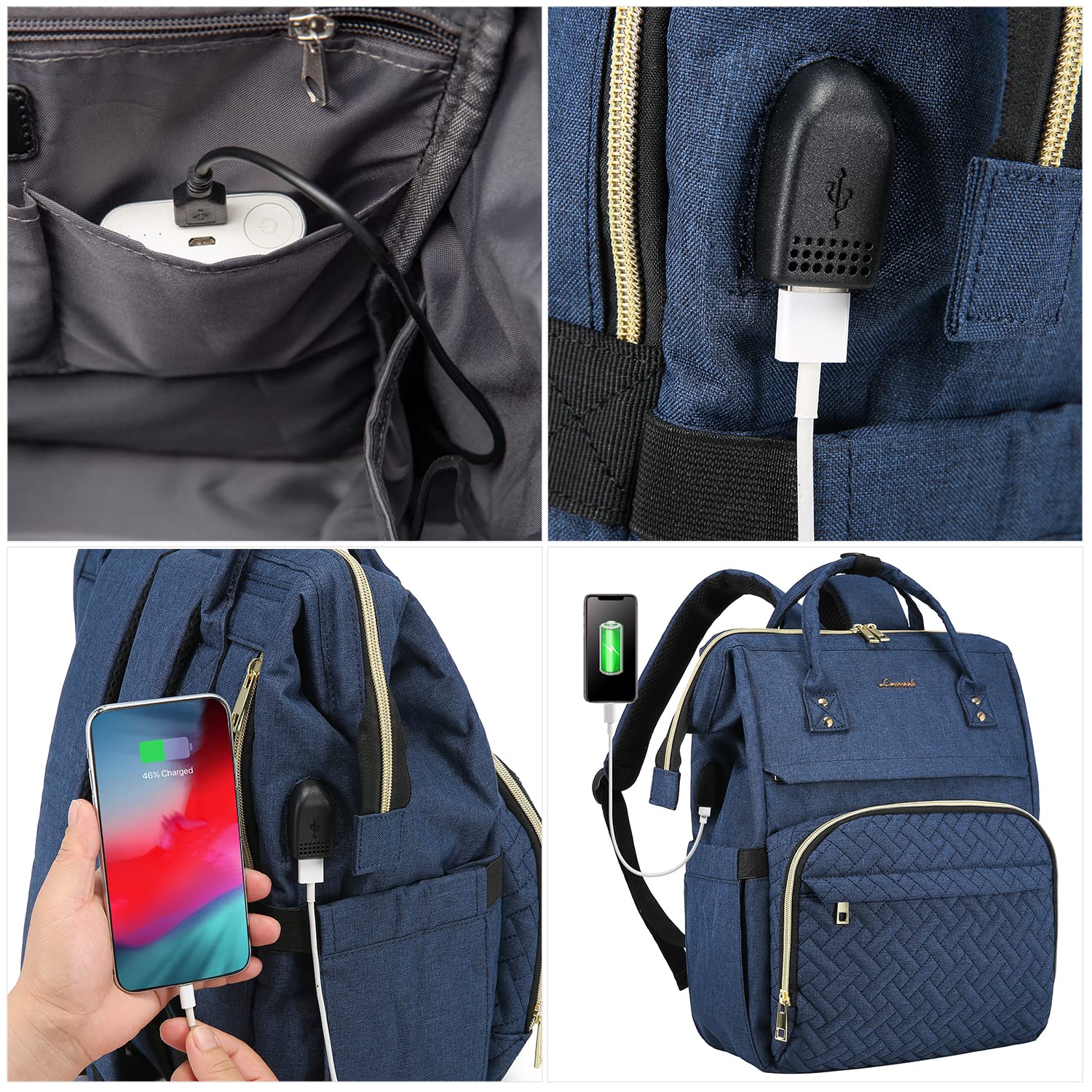 LOVEVOOK Women's Fashion Laptop Backpack - 15.6 Inch Business Computer Bag with USB Charging Port, Travel Backpack for Work, School & College, Nurse Doctor Professional Backpack - Navy Blue