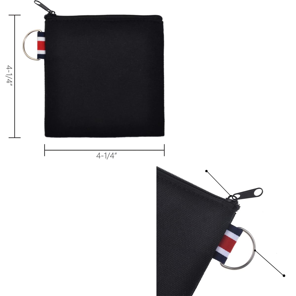 3 Pack Small Canvas Zipper Pouch with Hanging Ring - Square Travel Storage Organizer Case for Makeup, Cosmetics, Lipstick, Earphones, Charger Cables & Coins - Perfect for Travel, Toiletries, Daily Essentials and Office Organization
