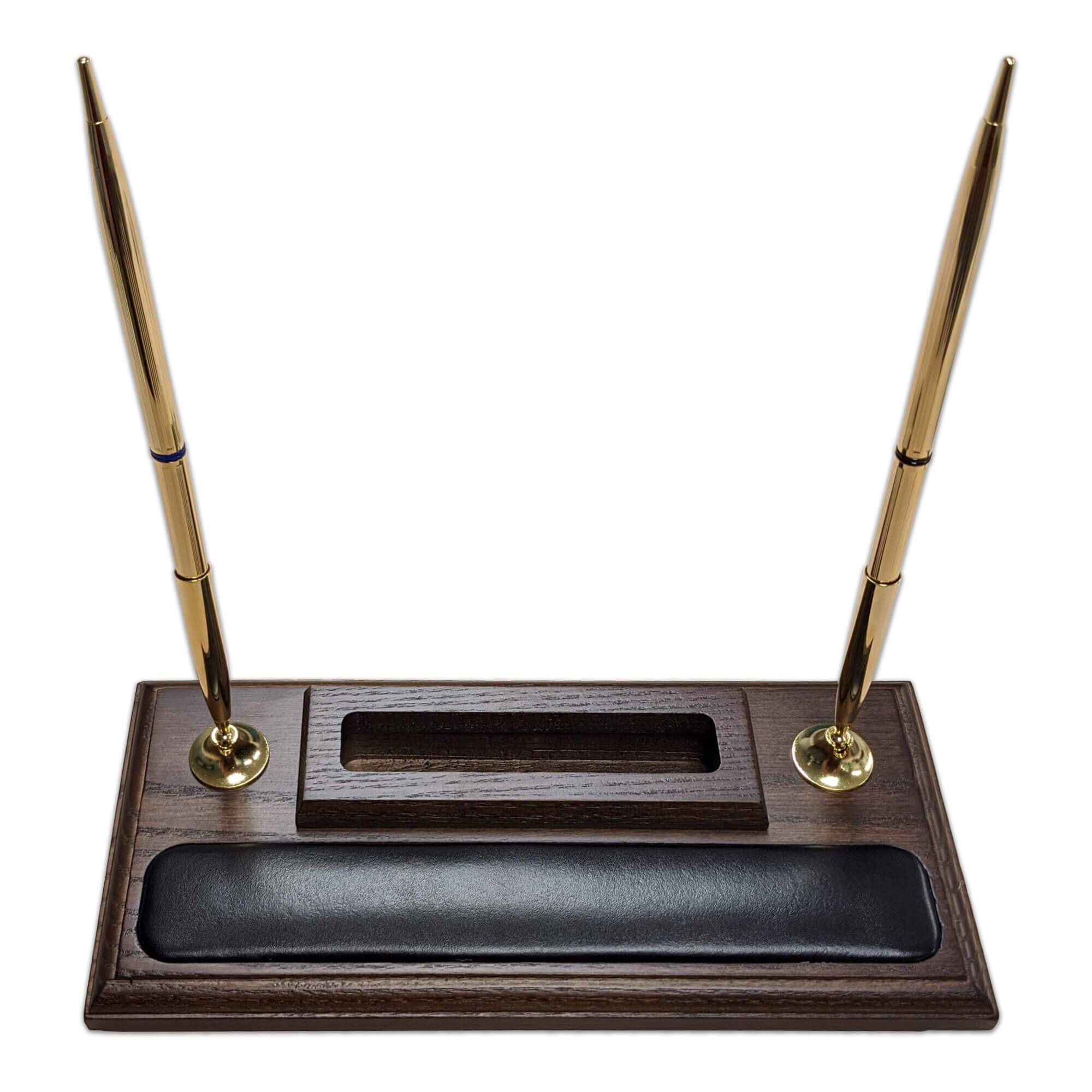 Premium Walnut & Leather Pen Holder with Phone Stand - Stylish Desk Organizer for Office, Home, or Gift