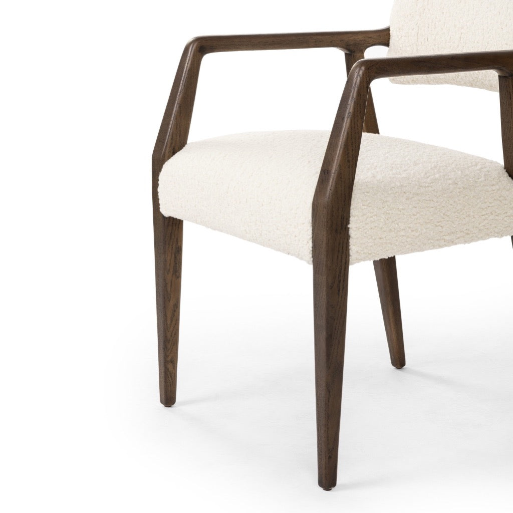 Tyler Dining Armchair with Natural Sheepskin Upholstery - Comfortable Modern Chair for Dining Room, Kitchen, or Home Office