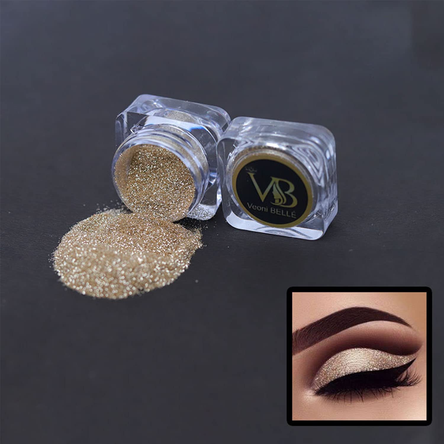 Veoni Belle Loose Glitter Eyeshadow & Nail Pigment - Champagne Gold Shimmer for Party, Festival & Special Occasion Makeup
