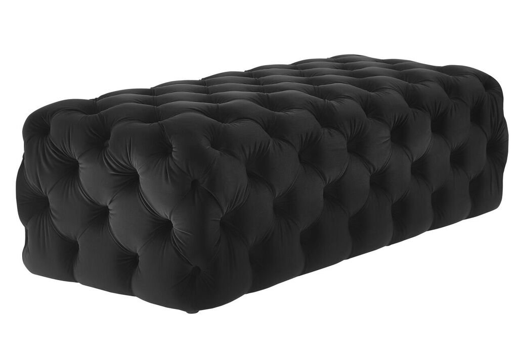 TOV Furniture Kaylee Collection Modern Velvet Upholstered Button Tufted Ottoman - Large Living Room Footrest Stool, Black - Perfect for Home Decor, Lounge Seating & Coffee Table Companion