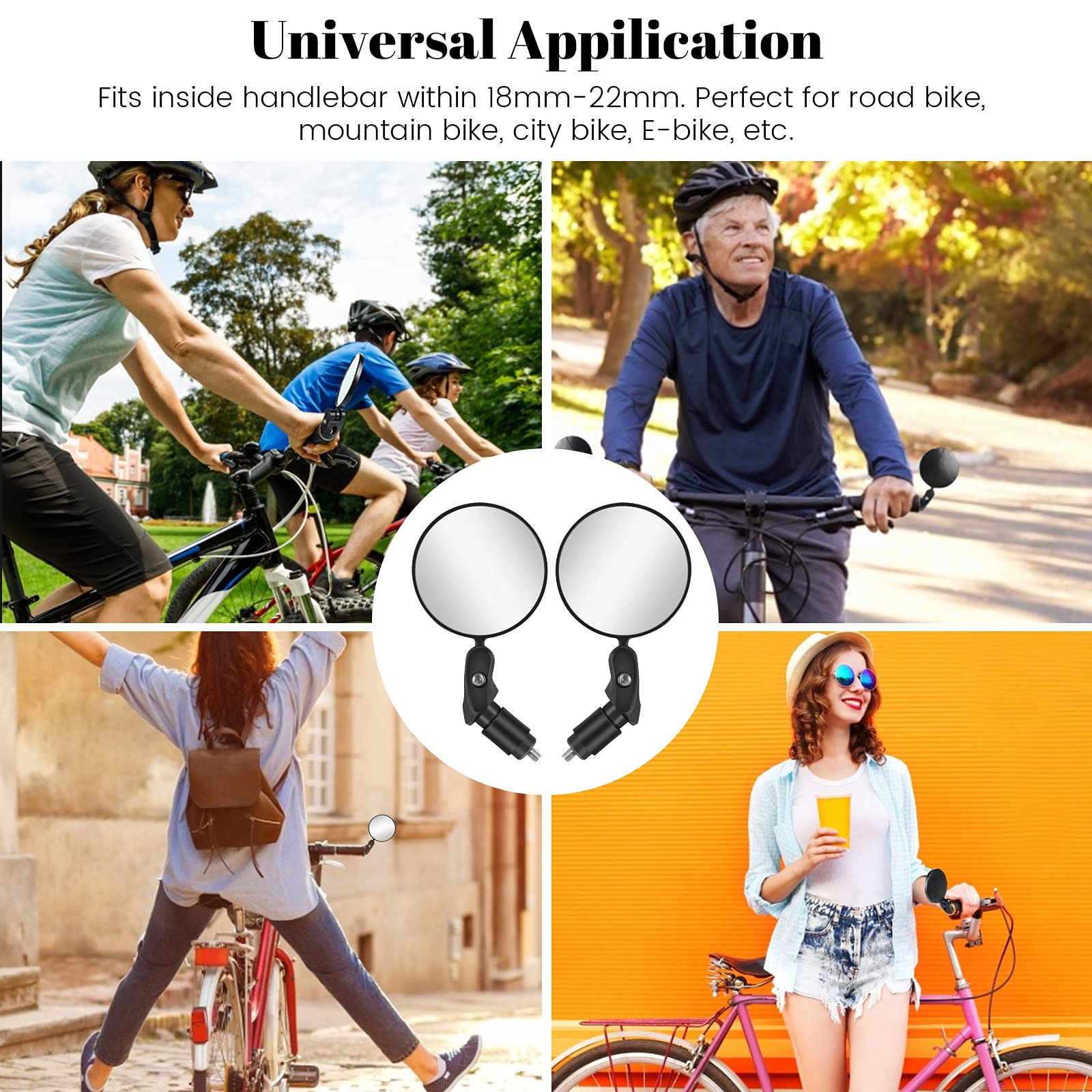 2 Pack Bike Mirrors - Adjustable Handlebar Bicycle Rear View Mirrors with 360° Rotation | HD Safety Convex Mirror for E-Bike, Mountain Bike | Perfect for Commuting, Road Cycling & Outdoor Adventures