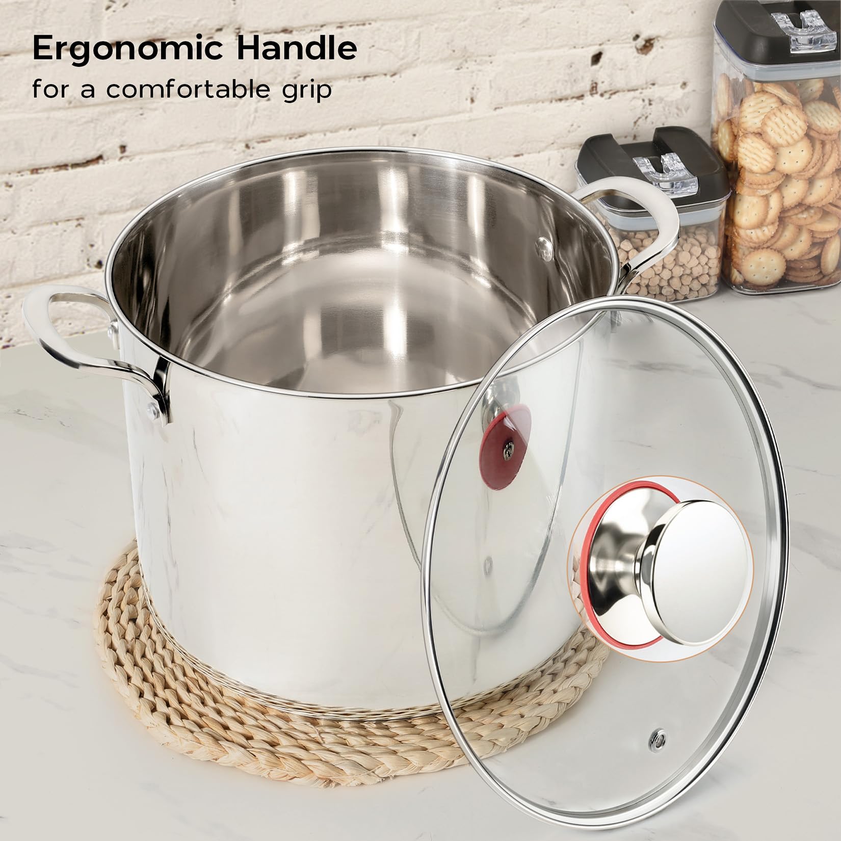 12 Quart Stainless Steel Stock Pot with Lid - 18/10 Heavy Duty Soup Pot for Cooking, Boiling & Canning - Perfect for Large Family Meals, Soup Making & Food Preservation