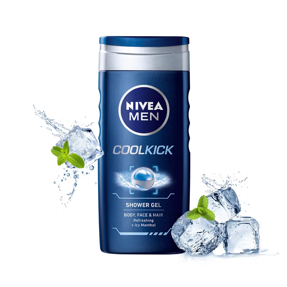 Nivea Fresh Active Roll On Deodorant for Men - 50ml Anti-Perspirant & Cool Kick Body Wash - 250ml Refreshing Icy Menthol Shower Gel for Body, Face & Hair | Gym, Workout & Daily Use