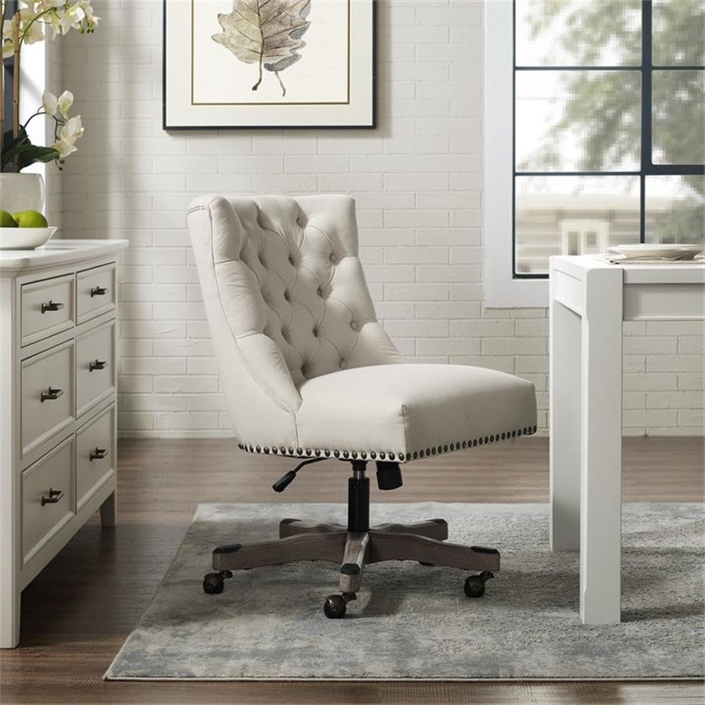 UrbanPro Wood Upholstered Office Chair in Natural Beige - Ergonomic Home Office Desk Chair with Lumbar Support - Perfect for Remote Work, Study & Gaming Setup