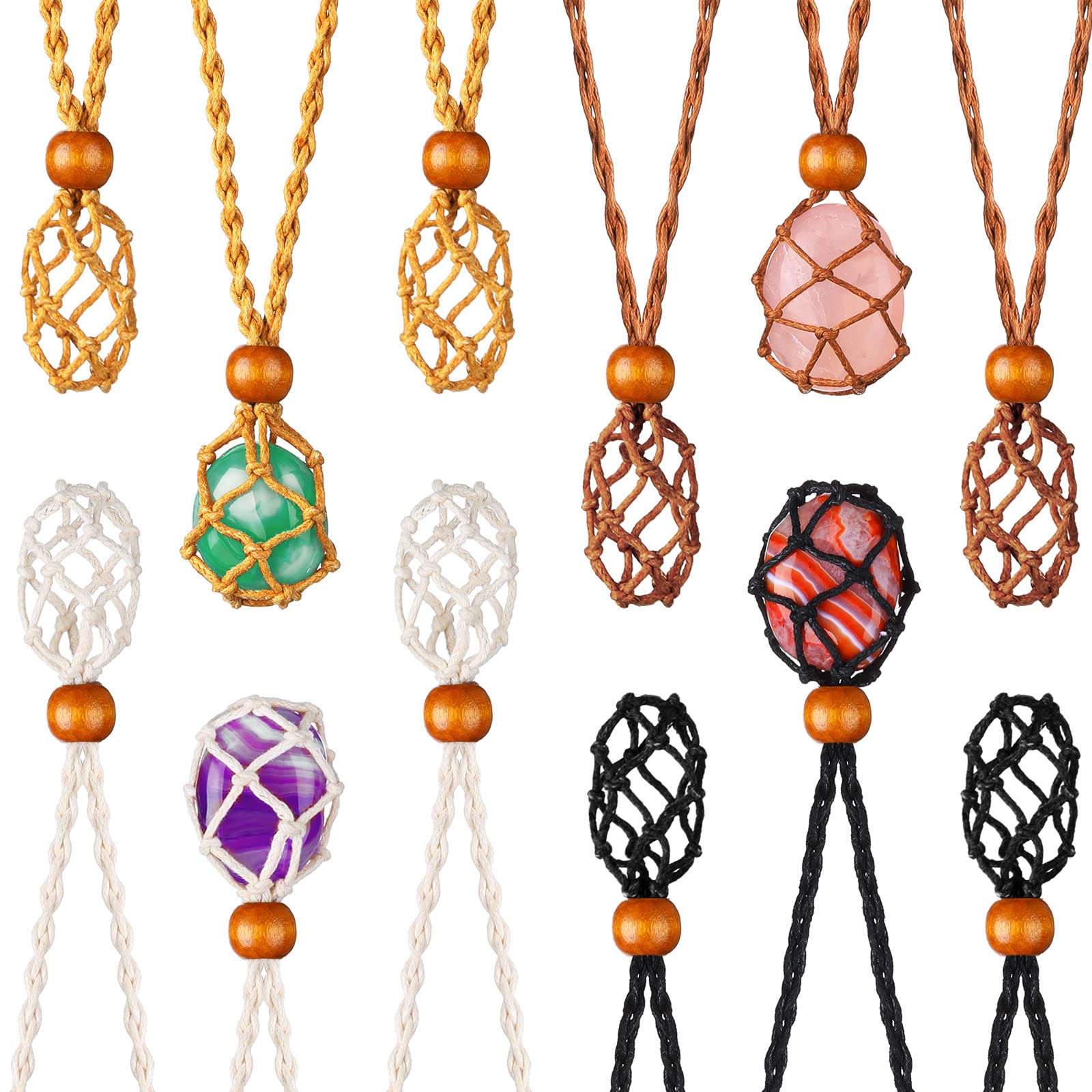 Hicarer 12 Pcs Crystal Cage Necklace Holder Cord - Adjustable Length Empty Pendant Stone Replacement for Hand-Woven Jewelry Making - Perfect for DIY Necklace, Bracelet & Craft Projects