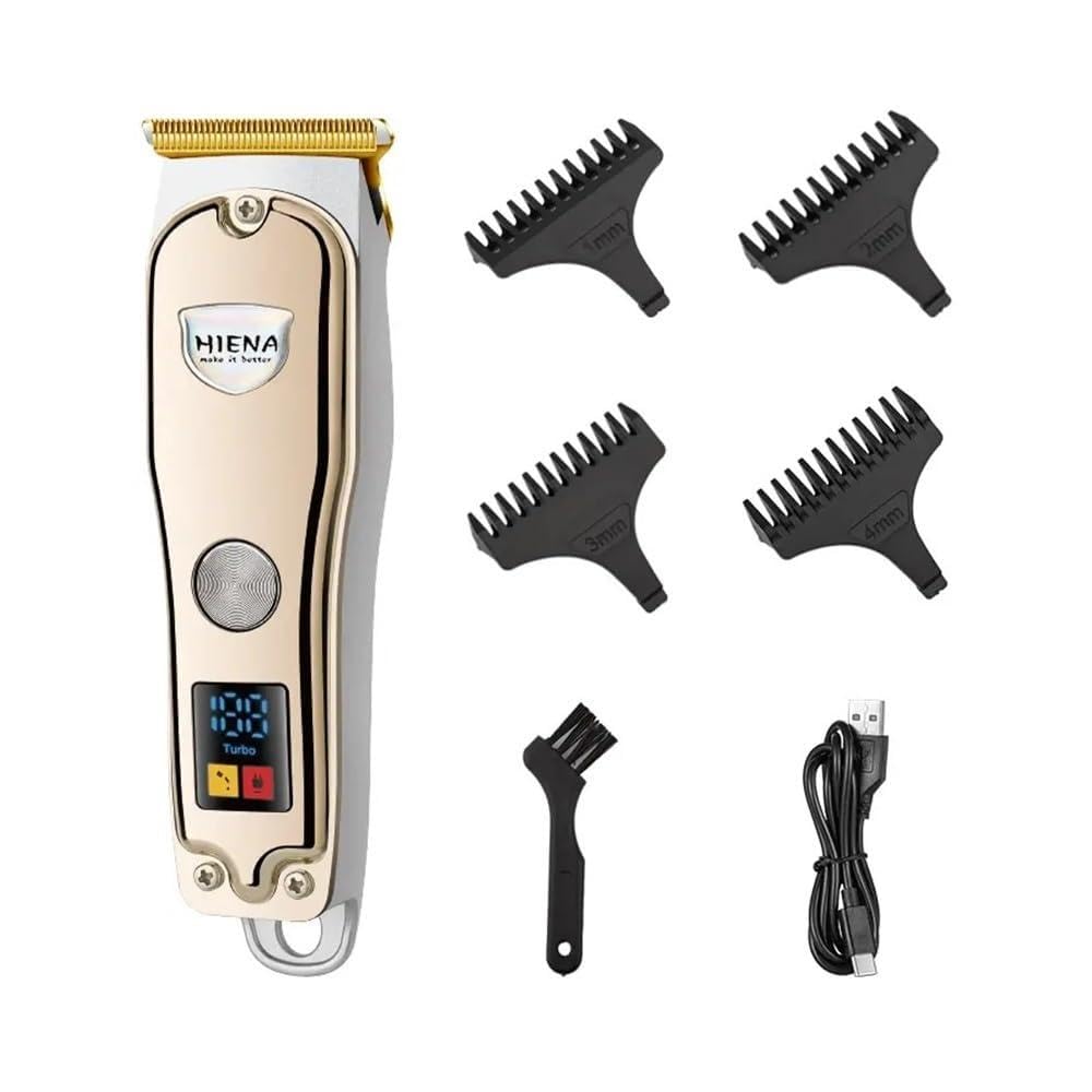 HYN-008 Professional Cordless USB Rechargeable Electric Hair Clipper & Beard Trimmer for Men - Gold | Home Barbering, Beard Grooming & Personal Hair Cutting Kit