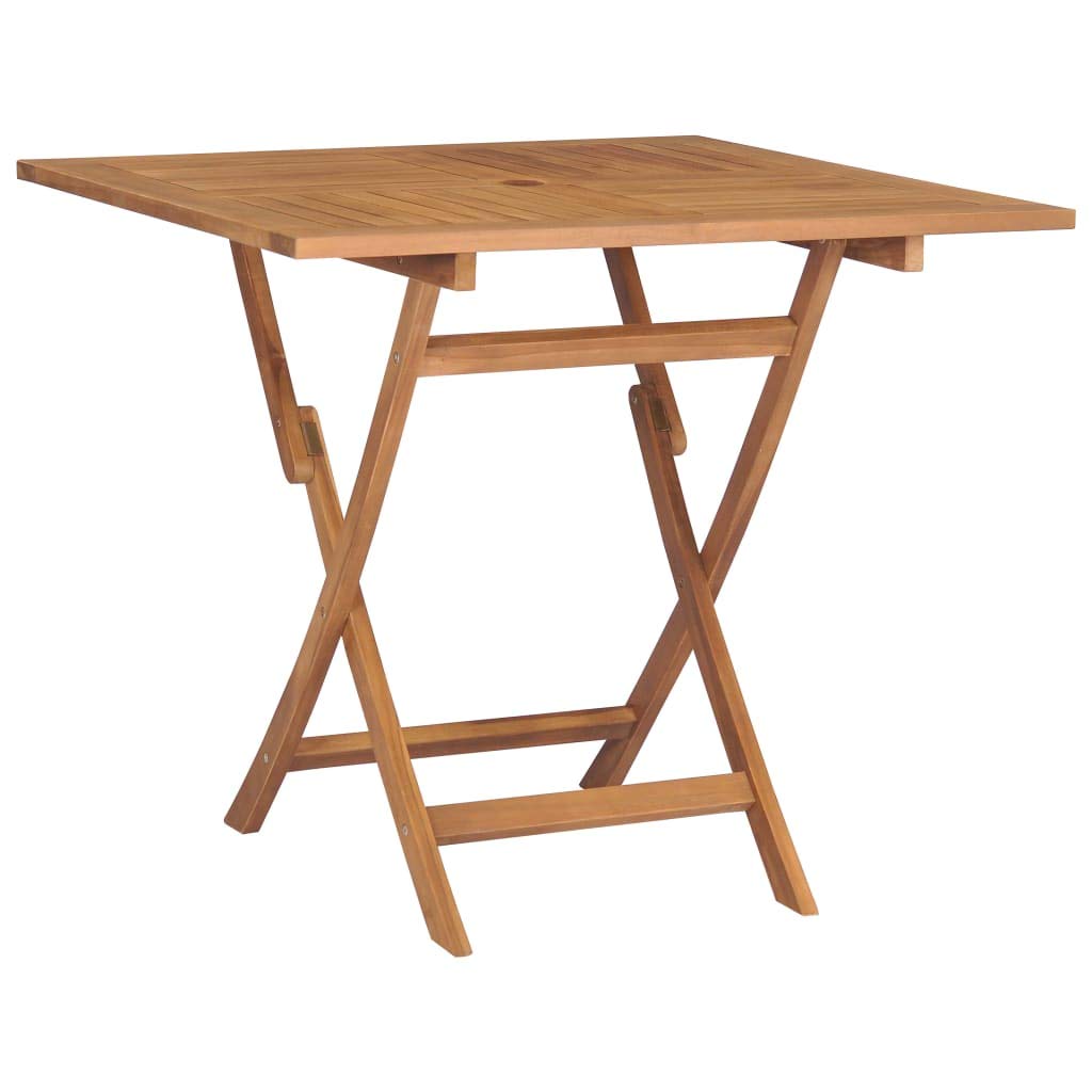 Premium Solid Teak Wood Folding Patio Table with Umbrella Hole - 33.5