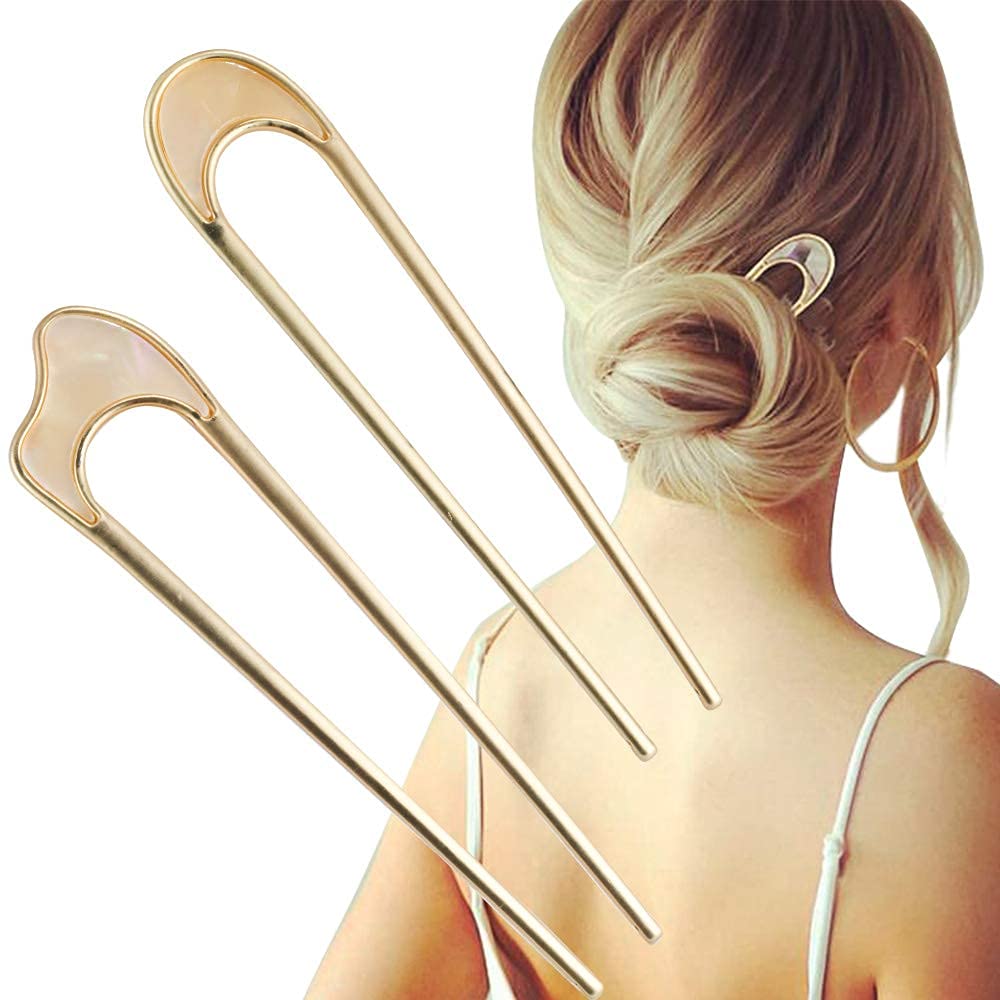 2 PCS Gold U-Shaped Hair Pins - French Twist Hair Sticks for Women, Bun & Chignon Hair Accessories (Perfect for Weddings, Prom & Everyday Elegant Hairstyles)