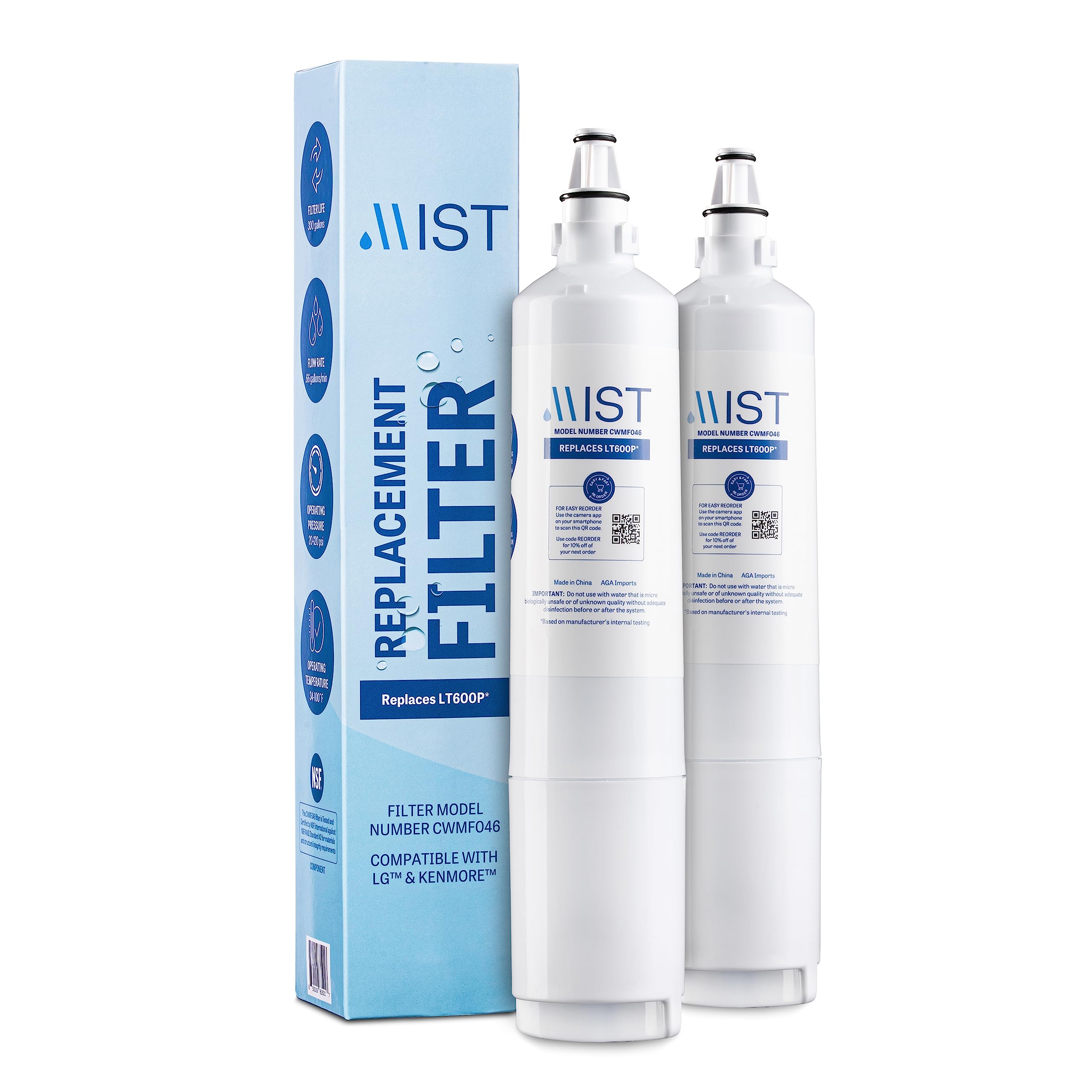 LT600P Refrigerator Water Filter Replacement for LG & Kenmore - Compatible with 5231JA2006A, 5231JA2006B, 469990, 5231JA2006E, 5231JA2006F, 46-9990 - 2 Pack - Clean Drinking Water for Home & Office Use