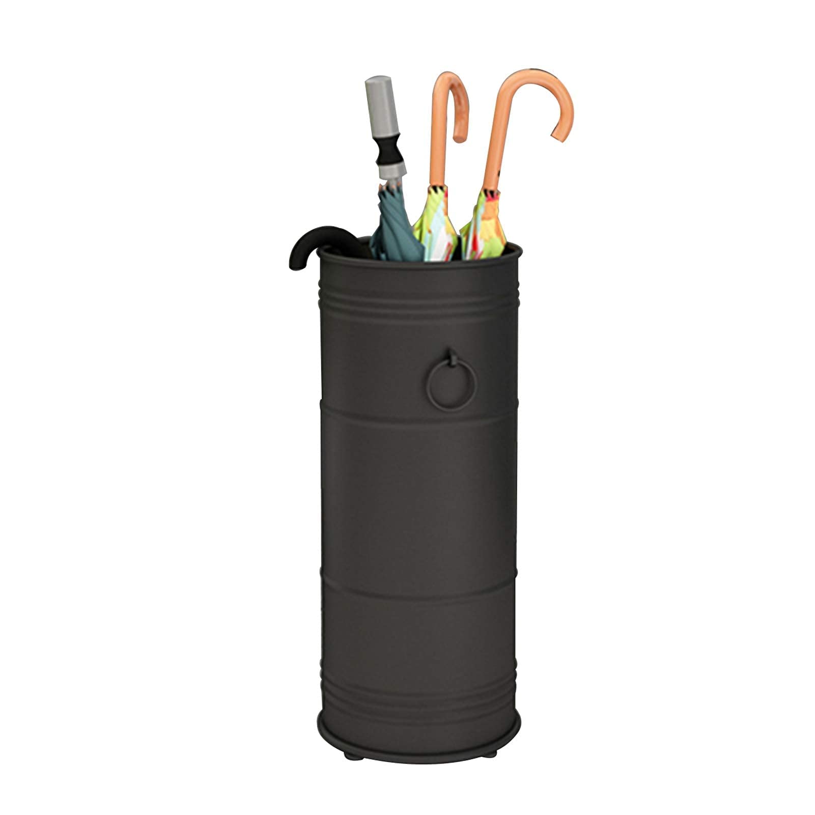 Black Metal Umbrella Stand with Drip Tray & Hook - for Home, Office & Hotel Lobby (22x22x51cm)