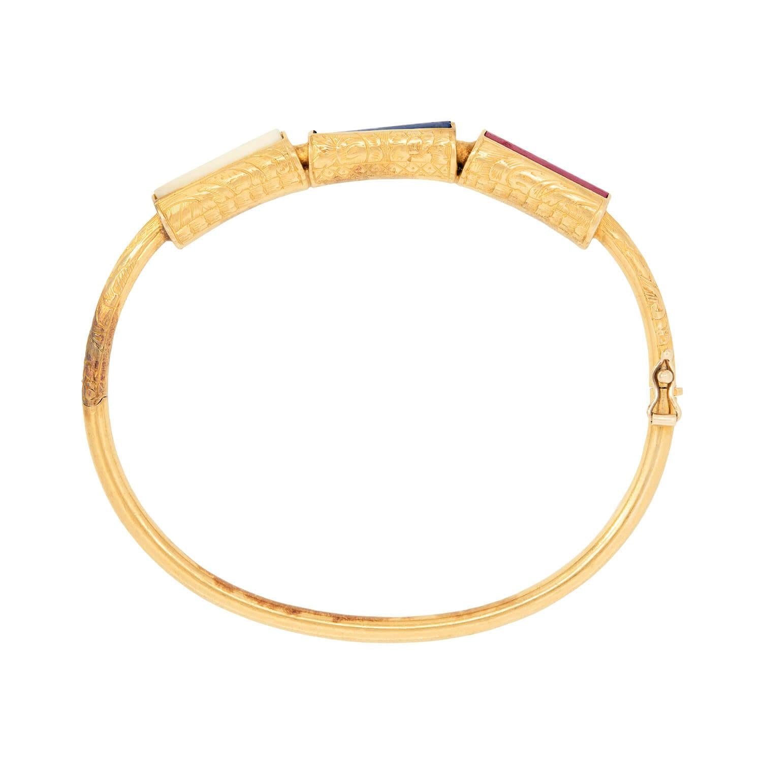 Vintage Art Deco 18K Gold Bone Lapis Jasper Bangle Bracelet - Elegant Statement Jewelry for Women, Perfect for Evening Parties & Special Occasions