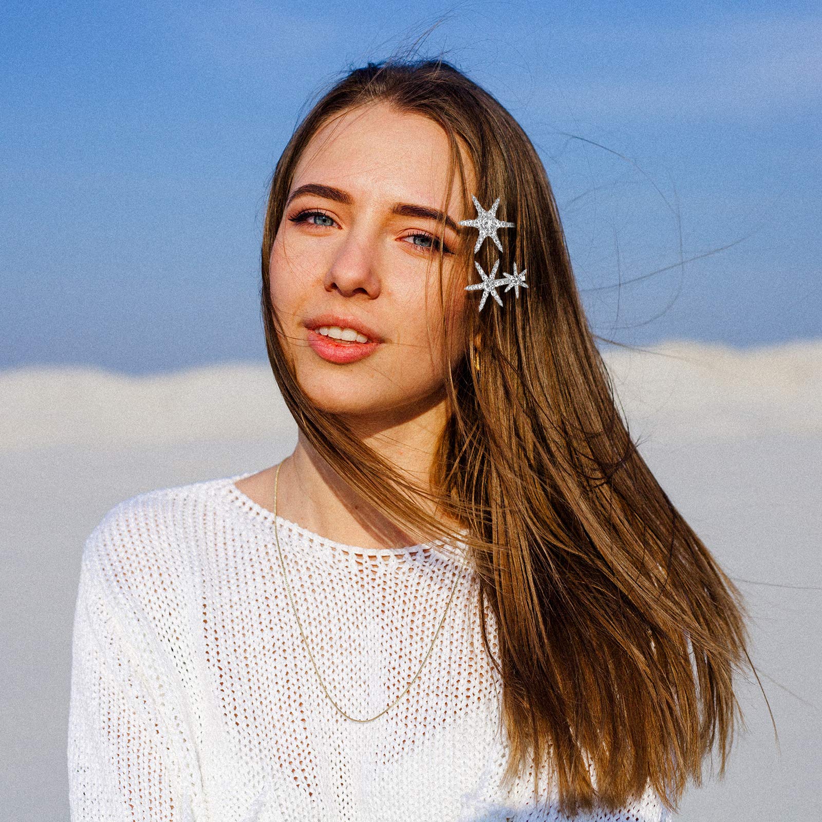 2Pcs Crystal Hair Clips for Women - Gold Rhinestone Bobby Pins, Vintage Star Hair Barrettes for Wedding, Party & Everyday Elegance