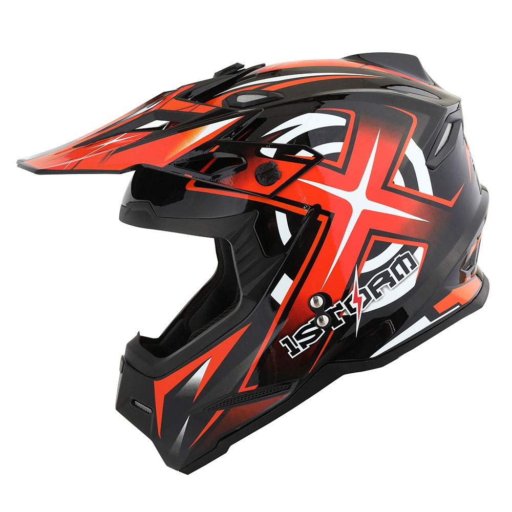 1Storm Adult Motocross Helmet BMX MX ATV Dirt Bike Helmet - DOT Approved Racing Style HF801 with Bluetooth Headset (Sonic Orange) - Perfect for Off-Road Racing, Trail Riding & Motorcycle Adventures