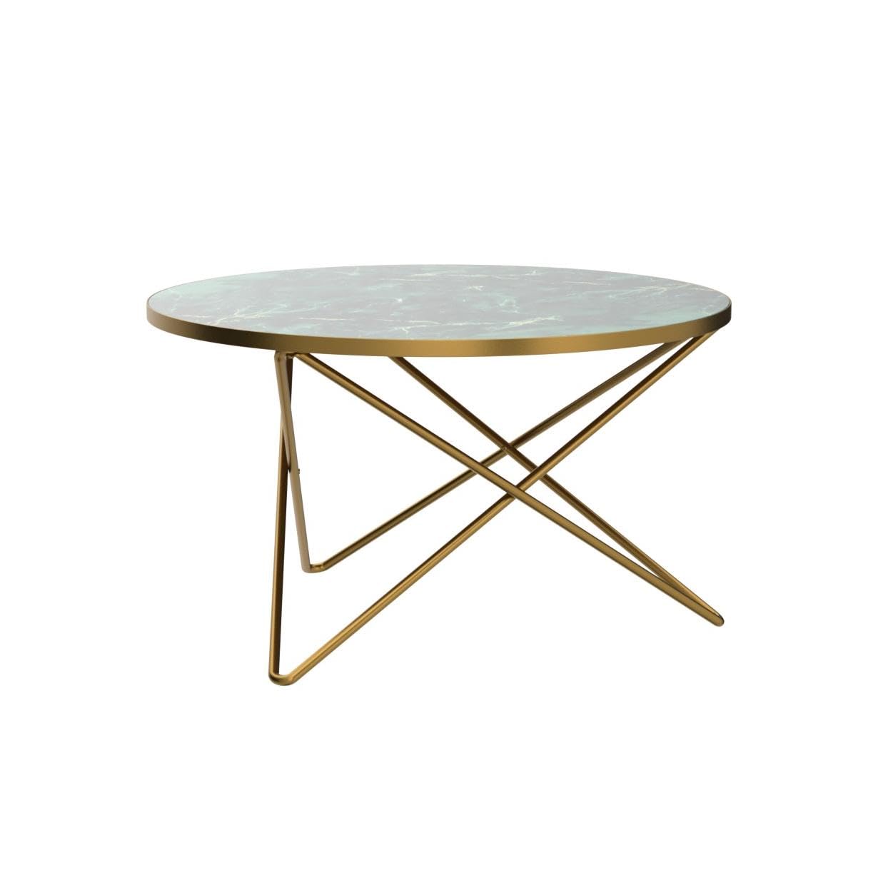 Round Coffee Table with Green Faux Marble Top - Modern Living Room Centerpiece for Small Spaces & Apartments
