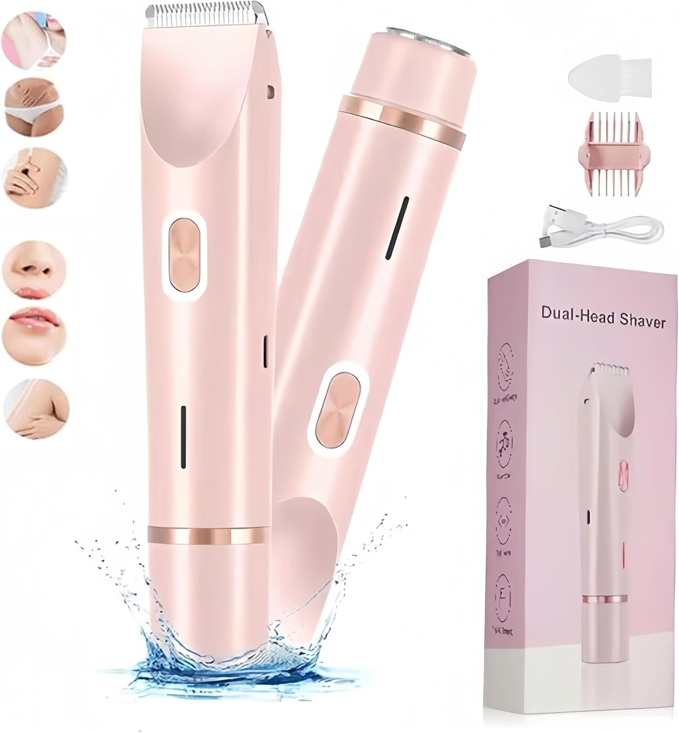 Bald Cat Razor for Women - IPX7 Waterproof Electric Shaver, 2-in-1 Pubic & Body Hair Trimmer, Painless Bikini & Leg Shaver for Smooth Skin - Perfect for Travel, Gym & Sensitive Areas (Pink)