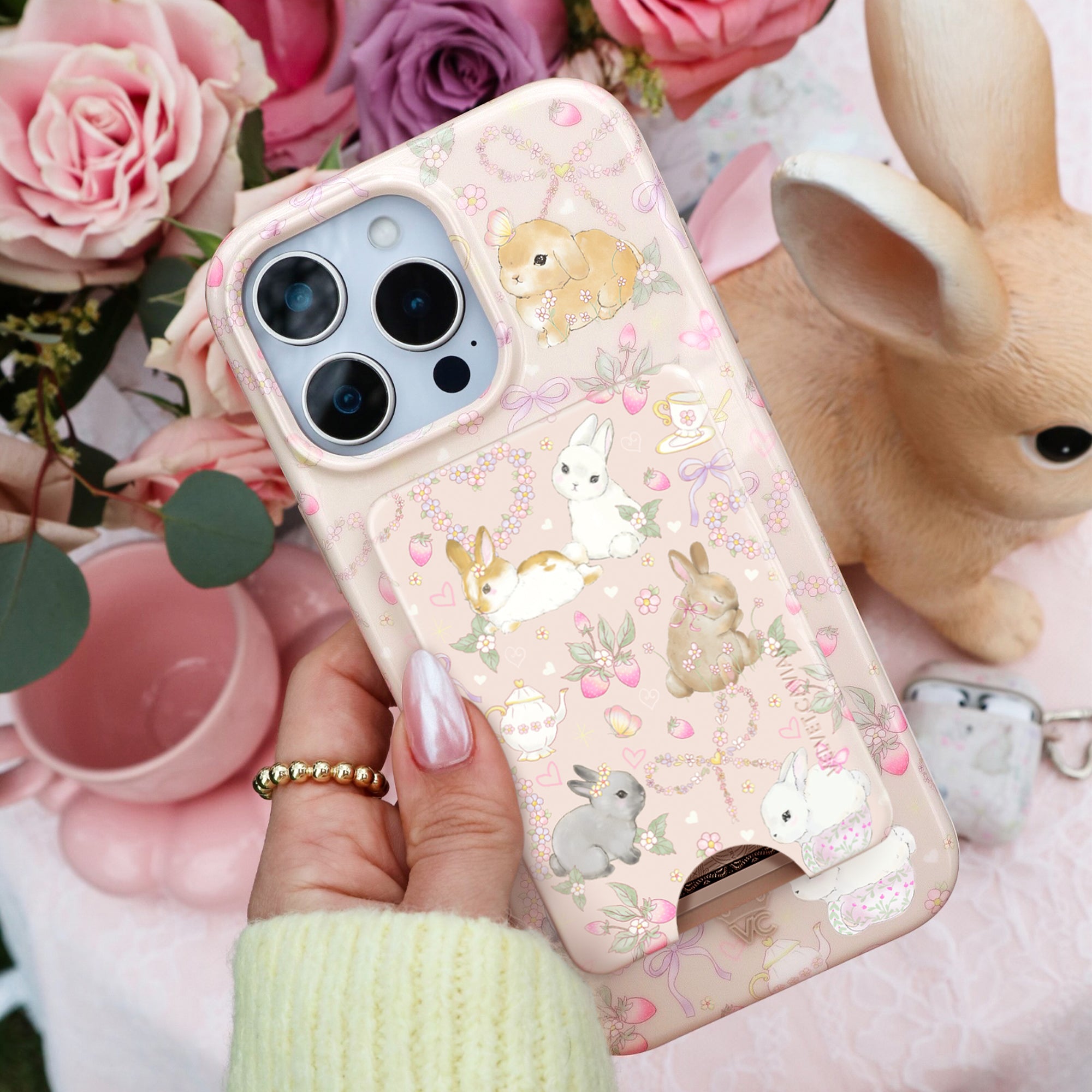 Bunnies & Bows MagSafe Wallet for iPhone - Slim RFID Blocking Leather Card Holder with Secure Magnetic Attachment - Perfect for Travel, Shopping & Everyday Use
