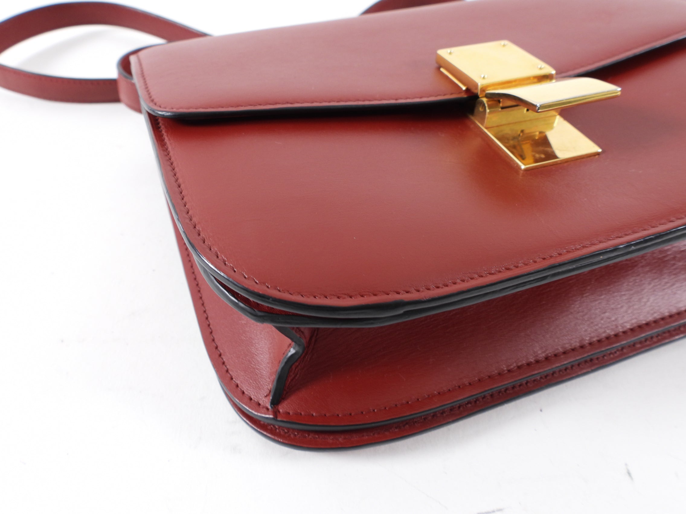 Celine Medium Box Bag in Dark Burgundy Genuine Leather - Luxury Crossbody Handbag for Women, Perfect for Work, Date Night & Travel
