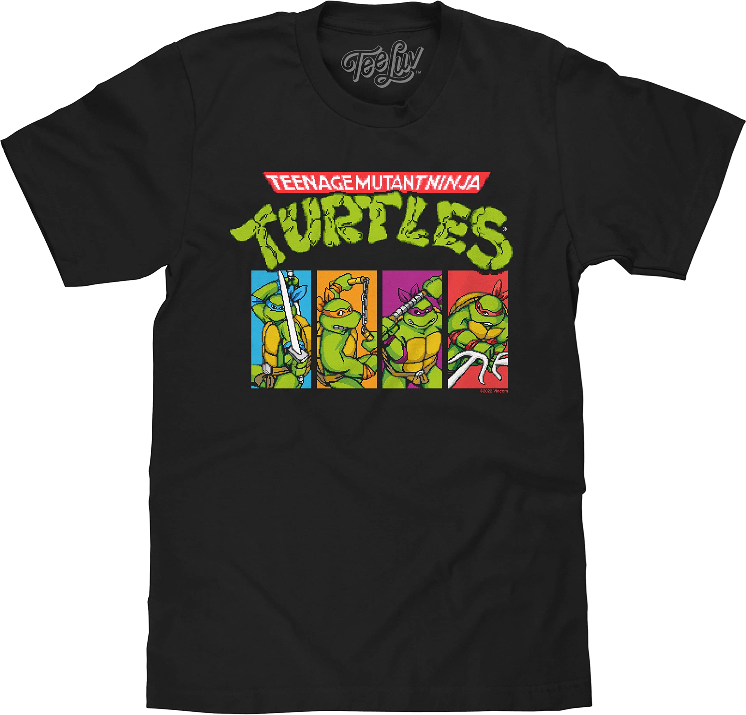 Tee Luv Men's Teenage Mutant Ninja Turtles Pixel Art Graphic T-Shirt | Cool Retro Gaming Tee for TMNT Fans | Perfect for Cosplay, Comic Con & Casual Wear