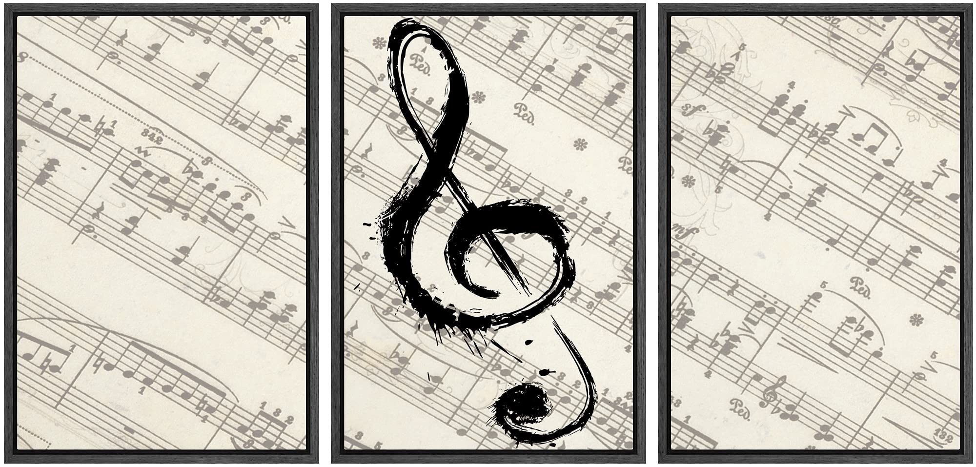 Wall26 - Framed Canvas Wall Art with Music Note on Score Paper - 16x24 Inches, Black Frame - Perfect for Home, Office & Music Room Decor