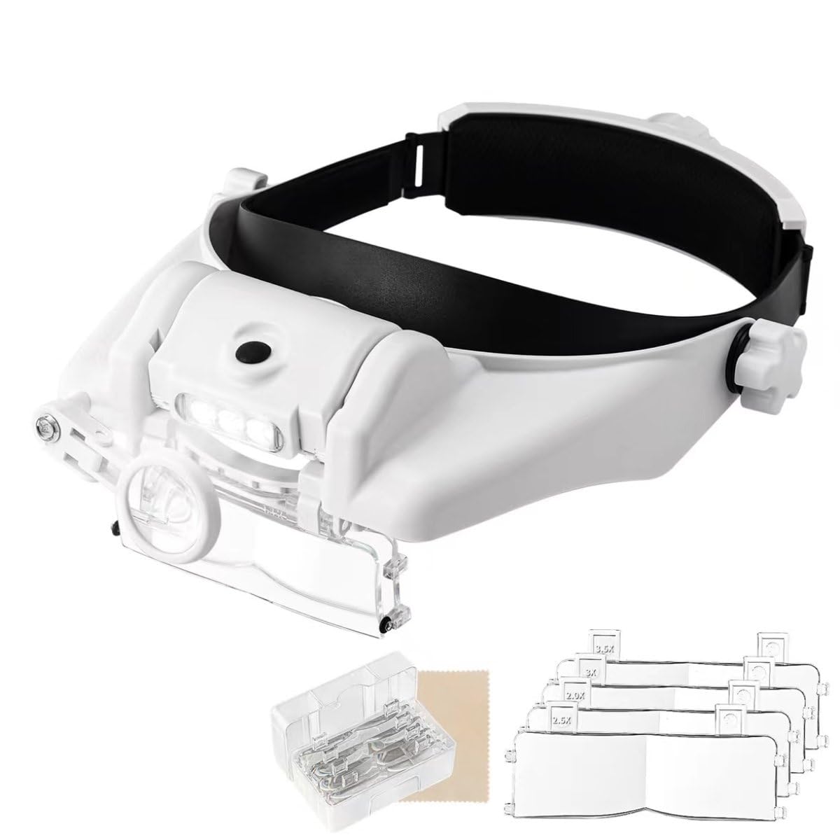 Hands-Free LED Magnifying Glasses Headset with 6 Interchangeable Lenses (1.5X-13.0X) & 2 Lighting Modes - Perfect for Jewelry Making, Watch Repair, Eyelash Extensions, Crafts & Reading - Professional Magnifier Kit for Precision Work