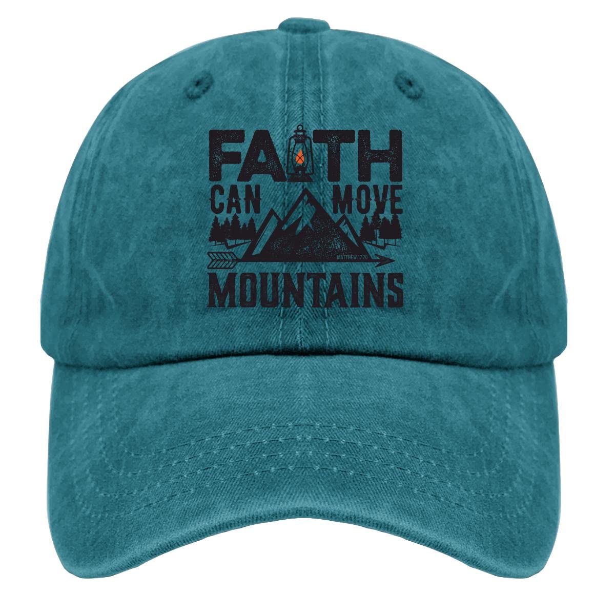 Faith Can Move Mountains Matthew 17:20 Christian Dad Hat for Men - Adjustable Trucker Cap with Bible Verse - Perfect for Church, Outdoor Activities & Casual Wear