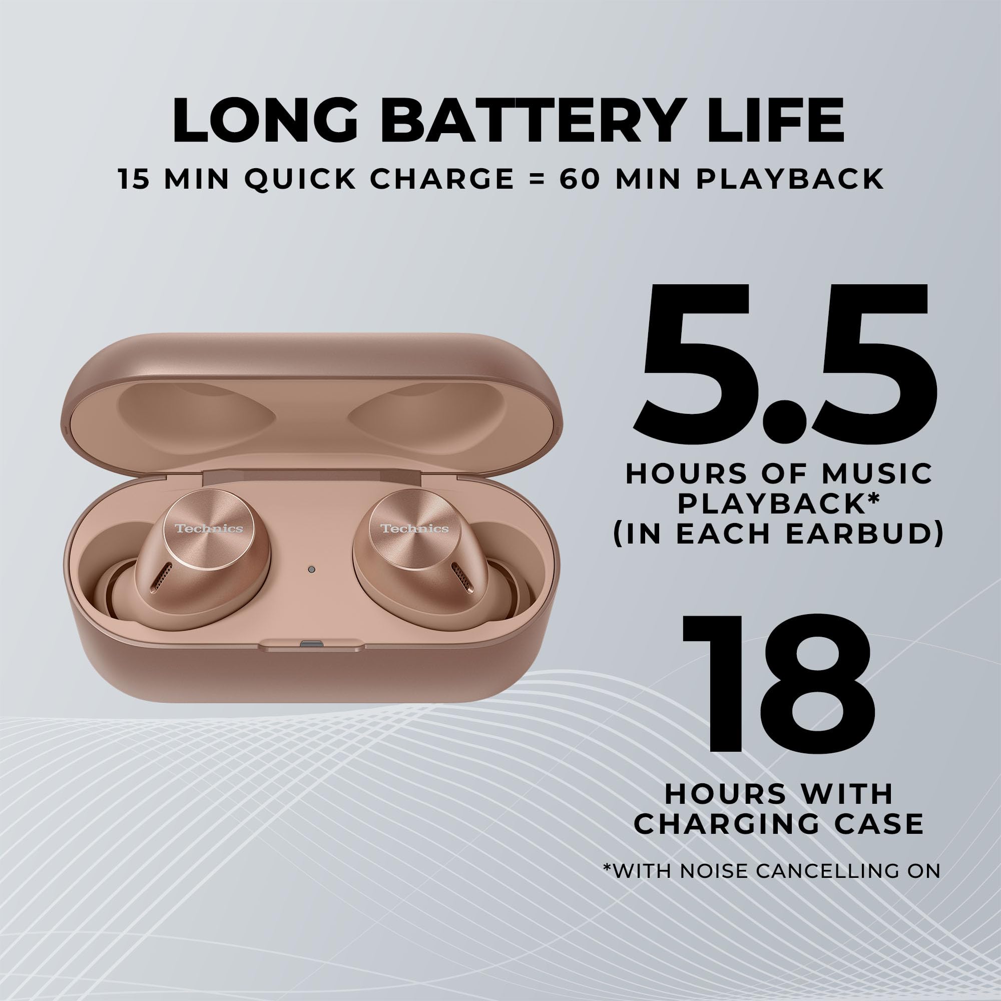 Technics HiFi True Wireless Earbuds II with Active Noise Cancelling & Multipoint Bluetooth - LDAC Compatible, Rose Gold (EAH-AZ40M2-N) | Perfect for Commuting, Workouts & Travel