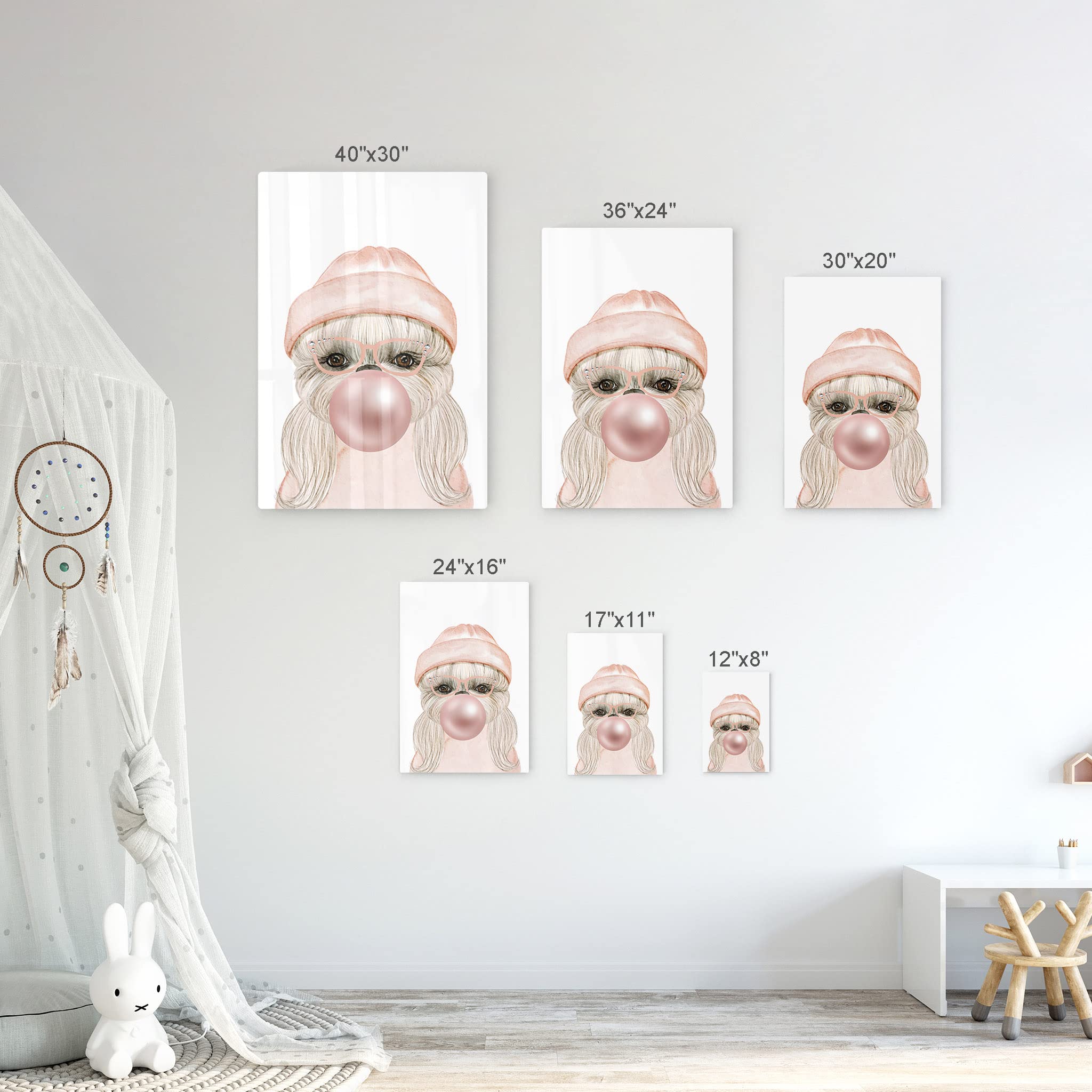 Smile Art Design Dog Portrait with Pink Hat Chewing Bubble Gum - Metal Wall Art Print for Pet Lovers, Pop Art Decor for Office, Living Room, Bedroom & Nursery (40x30) - Perfect Gift for Dog Owners & Animal Lovers