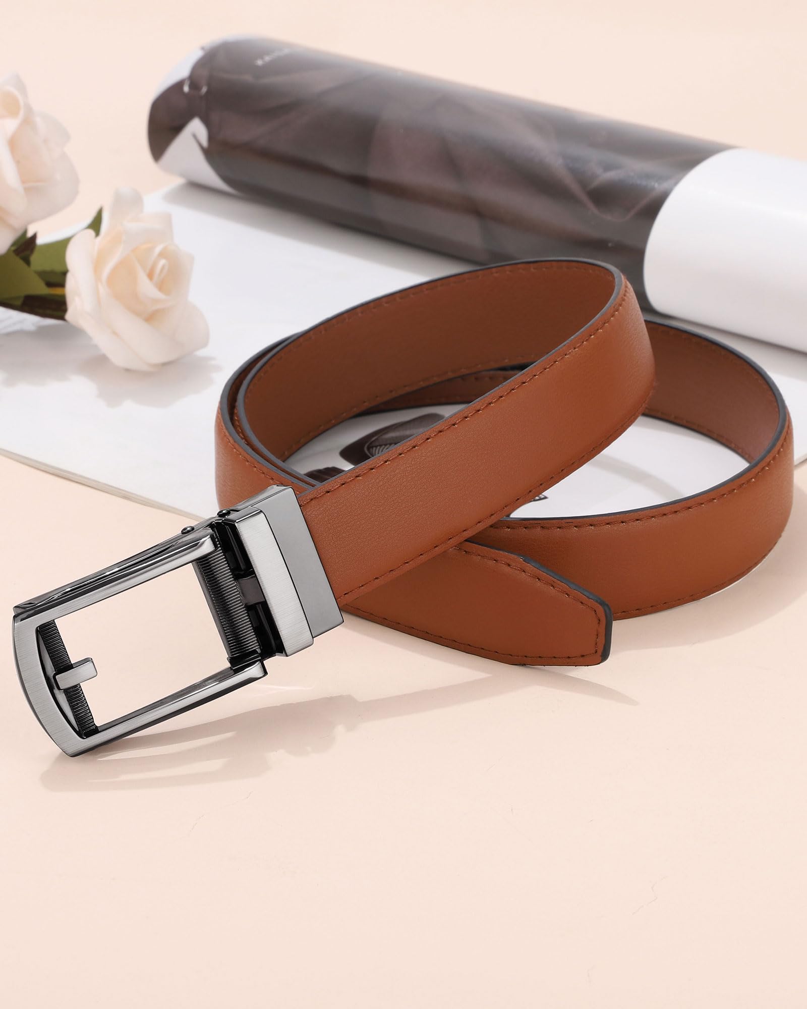 AWAYTR Boys Ratchet Belt for Kids - Adjustable Black & Brown Leather Belts for Dress Pants, Uniforms & Jeans | Perfect for School, Church & Special Occasions