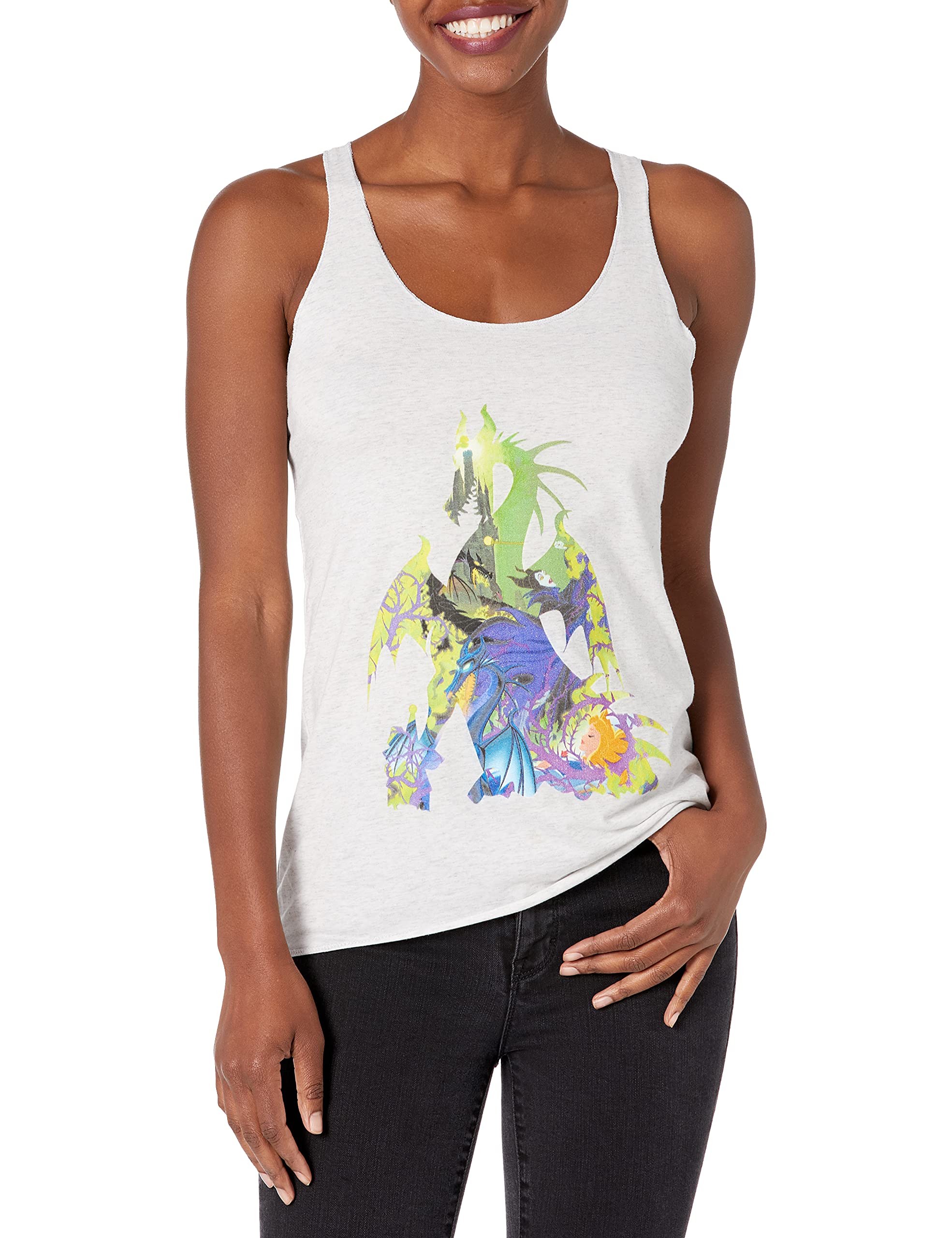 Disney Women's Princess Dragon Tri-Blend Racerback Tank Top - Soft Layering Tee for Casual Wear, Workouts & Disney Theme Outfits