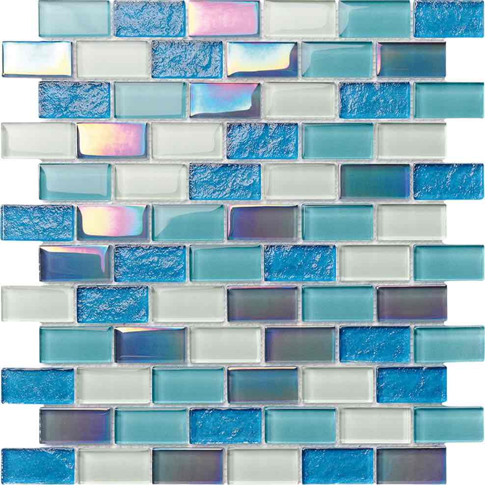 Glass Pool Mosaic Tile Miami Blend 1x2 - Waterproof Swimming Pool Tiles for Backyard, Spa & Shower - Modern Blue Glass Mosaic for Bathroom & Outdoor Decor