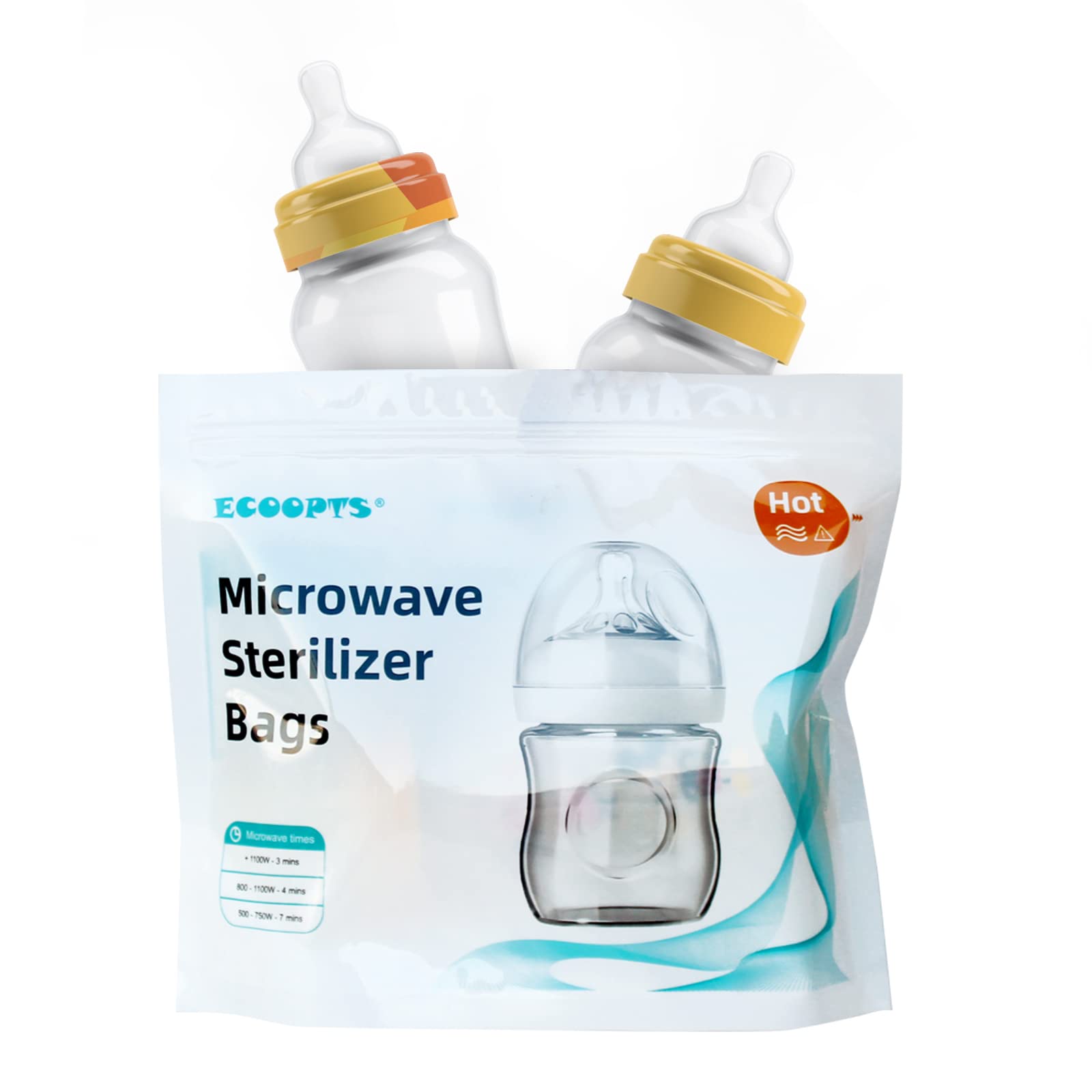 ECOOPTS 12-Pack Reusable Microwave Steam Sterilizer Bags for Baby Bottles & Breast Pump Parts | Quick Sanitizing Solution for Busy Parents | Perfect for Daycare, Travel & Home Use