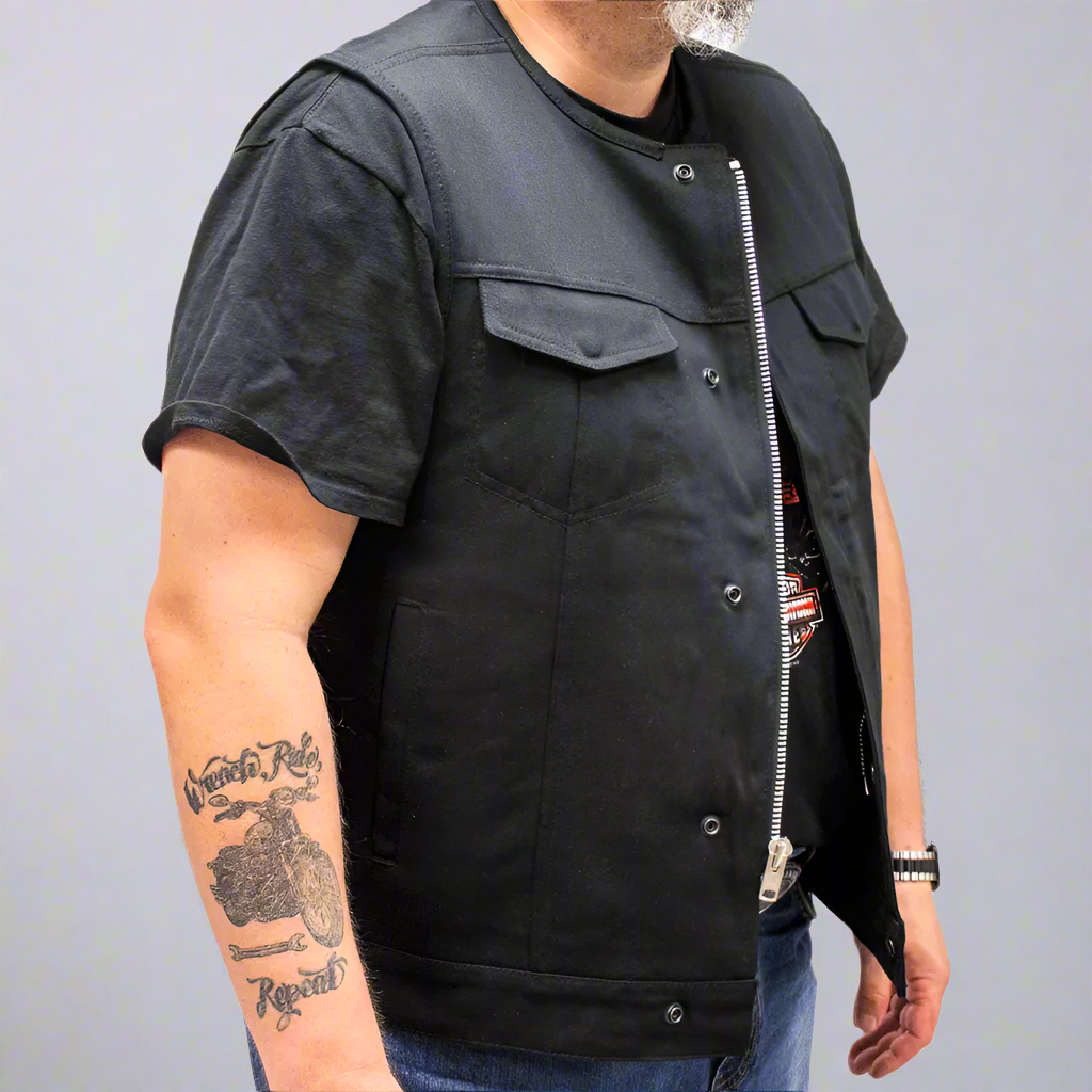 First MFG Co. Men's Motorcycle Twill Vest - Durable Riding Jacket for Harley Davidson & Cruiser Bikers - Perfect for Road Trips & Motorcycle Events