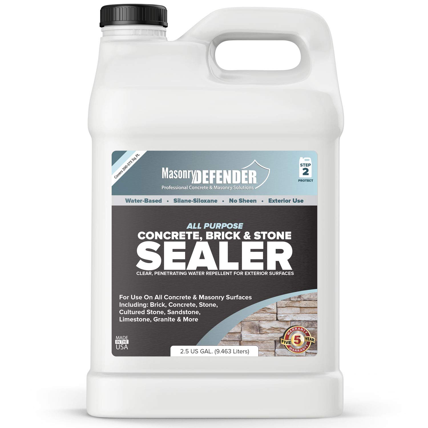 All Purpose Brick Stone & Concrete Sealer - Transparent Penetrating Waterproof Coating for Outdoor Masonry Surfaces - 2.5 Gallon - Perfect for Driveways, Patios & Foundation Protection