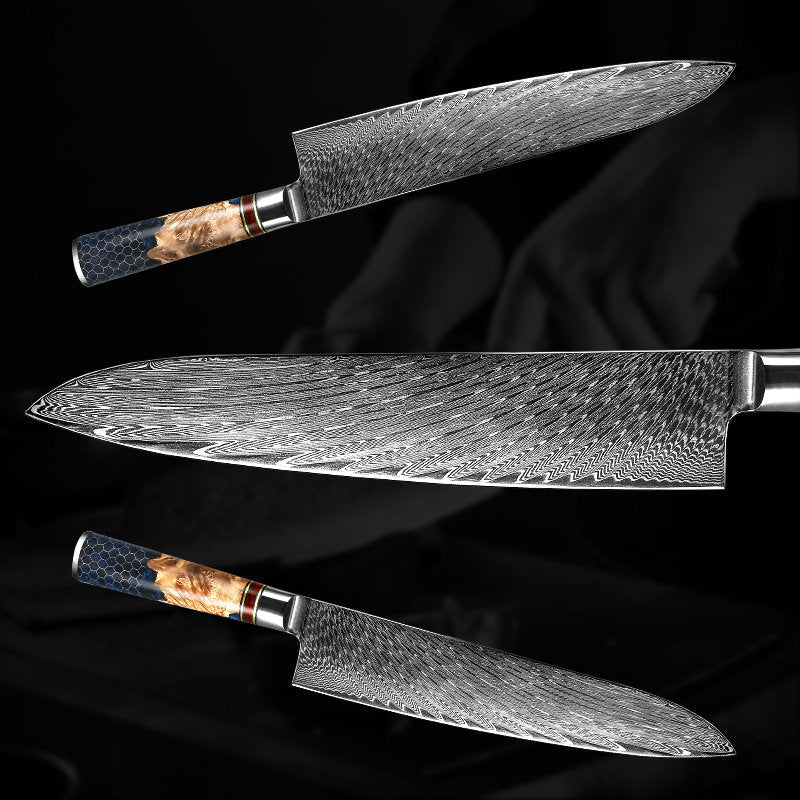 Premium YAMATO VG10 9-Inch Chef's Knife - Japanese Stainless Steel Blade with Olive Burl Wood & Honeycomb Resin Handle - Perfect for Slicing, Dicing, and Chopping Vegetables, Meat, and Fish in Professional Kitchens and Home Cooking