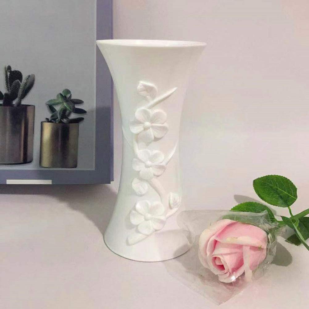White Plastic Relief Vase - Elegant Flower Arrangement Pot for Home & Office Decor | Perfect for Table Centerpieces, Wedding Decorations & Gift Giving