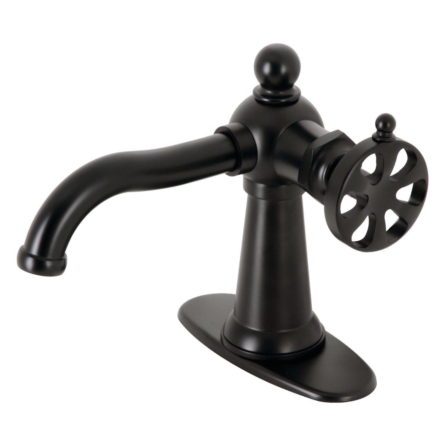 Belknap KSD3540RX Single Handle 1 Hole Bathroom Sink Faucet with Deck Plate & Push Pop-Up Drain - Matte Black Finish for Modern Bathroom & Powder Room Renovations