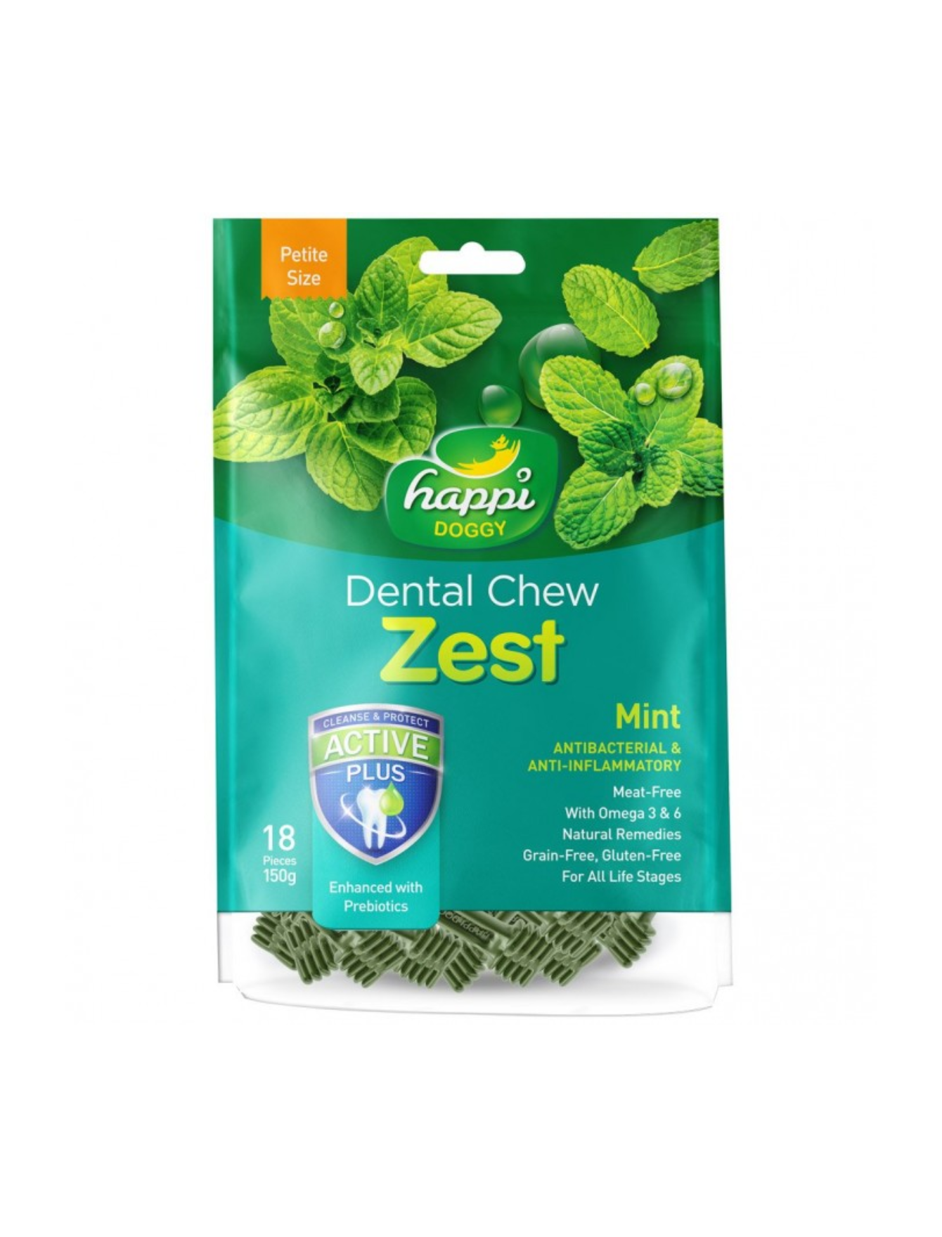 Happi Doggy Dental Chew Zest Petite Mint 150g - Natural Dog Teeth Cleaning Treats for Small Dogs - Freshens Breath & Reduces Plaque - Perfect for Daily Oral Care & Training Rewards