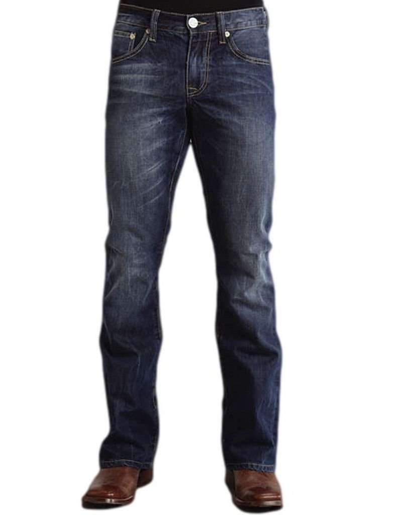 Stetson Men's Rock Fit Barbwire X Stitched Boot Cut Jeans for Big & Tall - Medium Wash Blue Denim 34W x 40L | Western Style, Cowboy Boots, Casual Wear