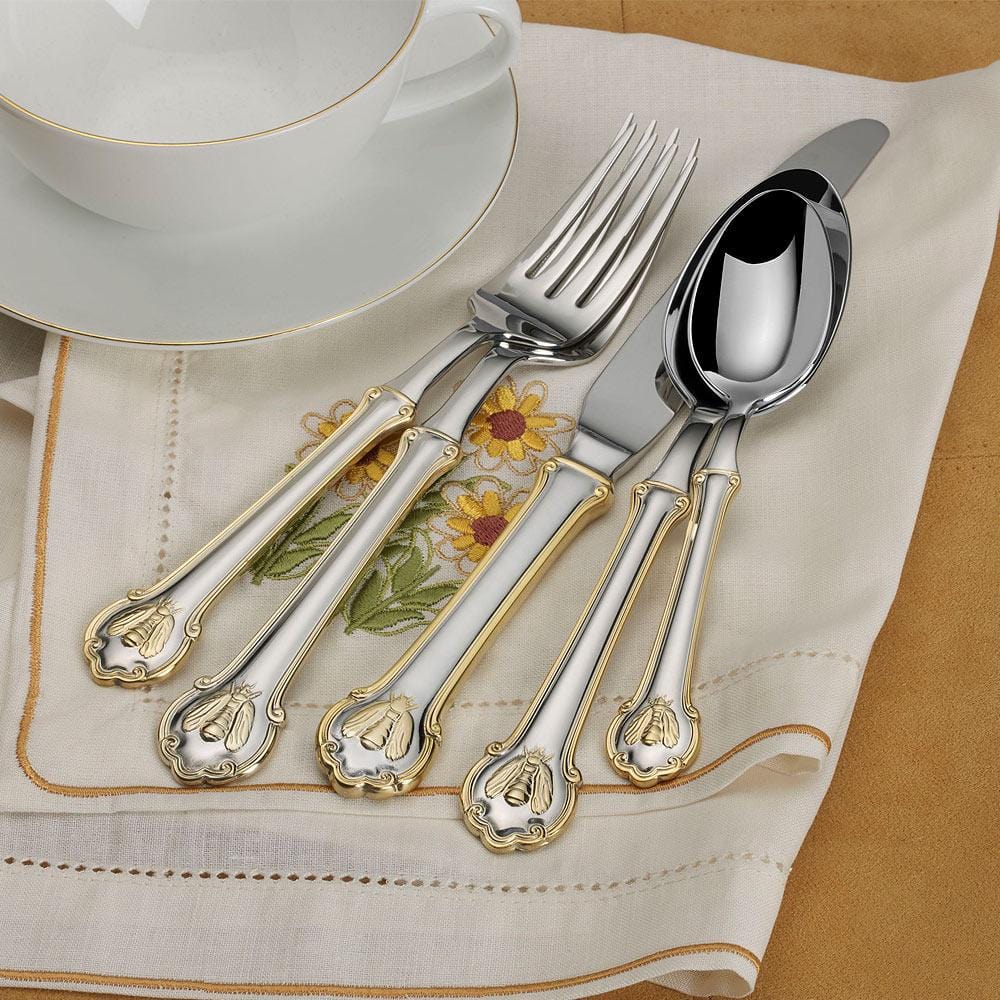 Napoleon Bee Gold Accent 45-Piece Flatware Set - Service for 8 - Elegant Stainless Steel Cutlery Set for Dining, Wedding Gifts & Home Entertaining