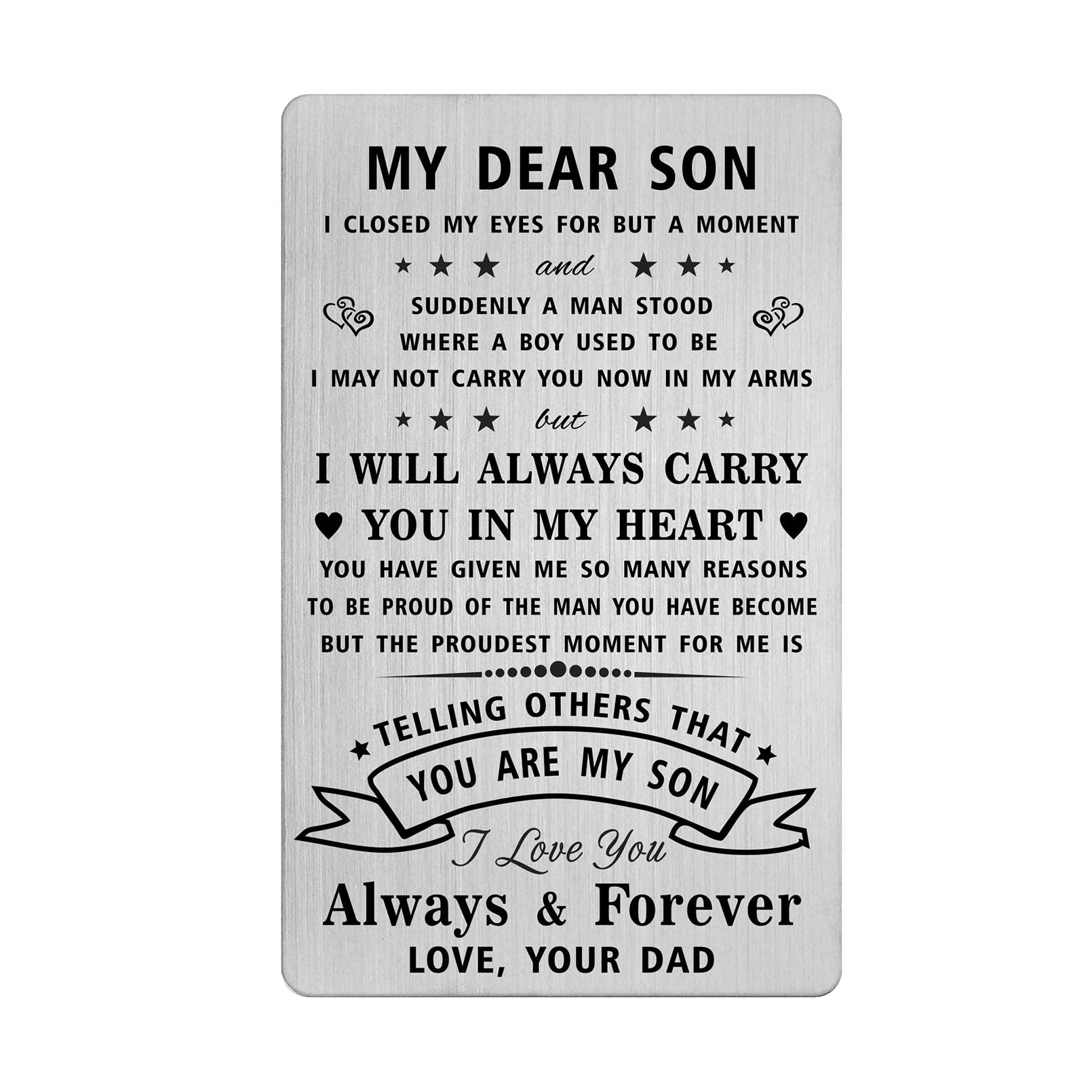 Personalized Engraved Wallet Card - Thoughtful Son Birthday Gift from Dad, Wedding & Anniversary Present - Perfect for Special Occasions & Everyday Carry