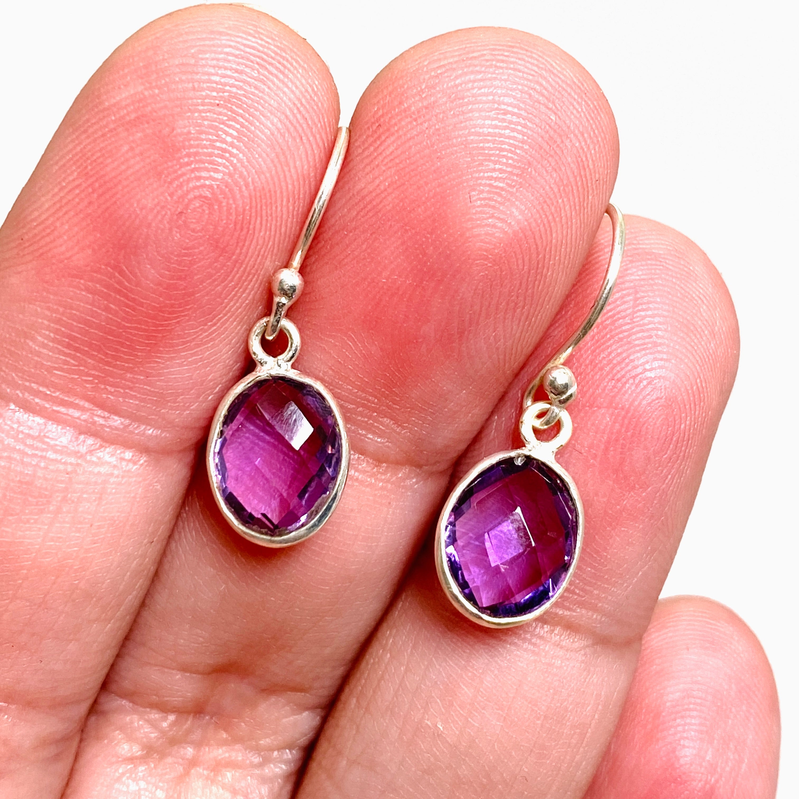 Amethyst Oval Checkerboard Faceted Earrings for Women - Elegant Purple Gemstone Jewelry - Perfect for Parties, Weddings & Special Occasions