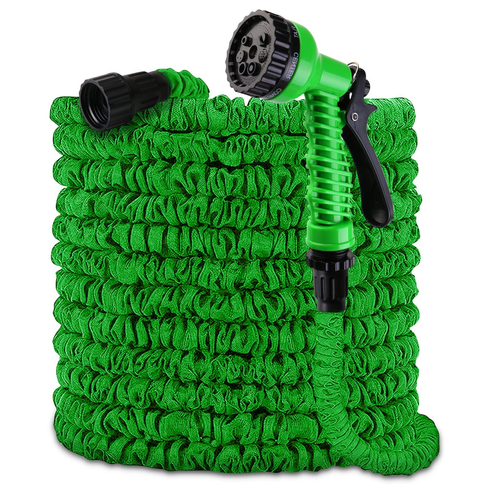100FT Expandable Garden Hose - Lightweight & Portable Water Hose with 7 Pattern Nozzle Sprayer - Retractable Hose for Gardening, Lawn Care, Car Washing & Outdoor Cleaning (100FT, Green) - Perfect for Backyard, Patio & RV Use