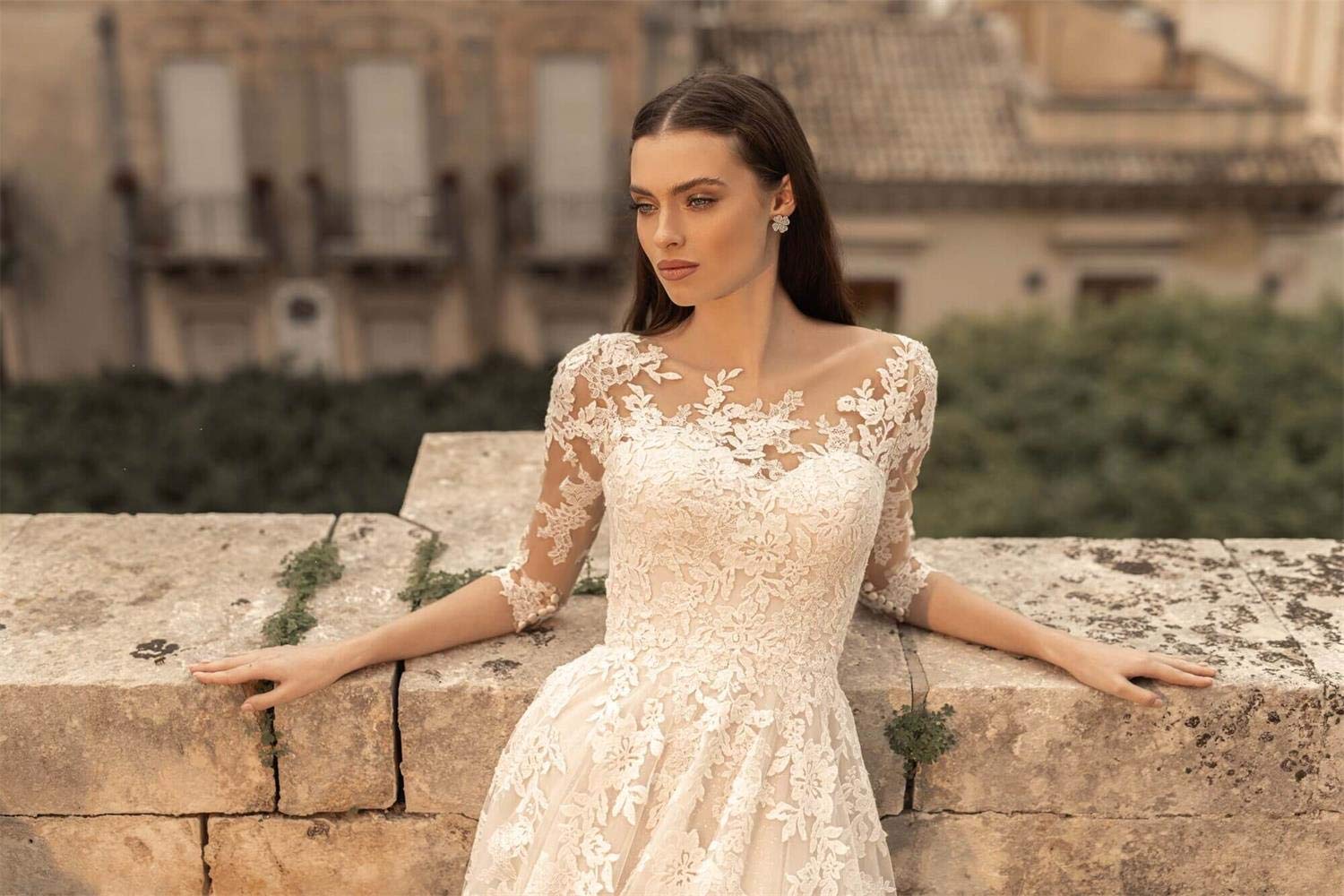 Elegant Ivory Lace Beach Wedding Dresses for Women - Long Sleeve A-Line Church Bridal Gown - Perfect for Beach Ceremonies, Garden Weddings & Romantic Vows